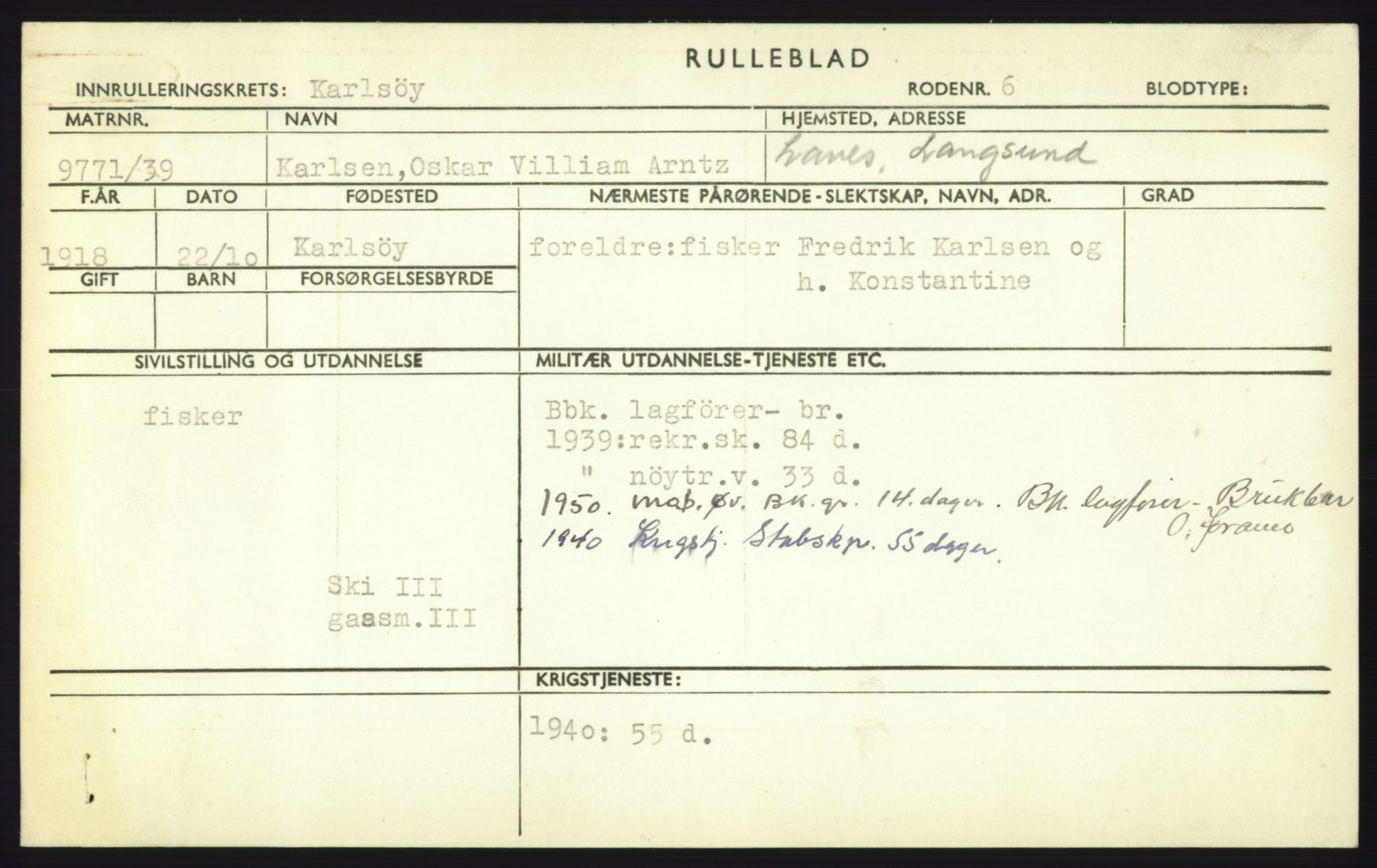 Forsvaret, Troms infanteriregiment nr. 16, AV/RA-RAFA-3146/P/Pa/L0023: Rulleblad for regimentets menige mannskaper, årsklasse 1939, 1939, p. 749
