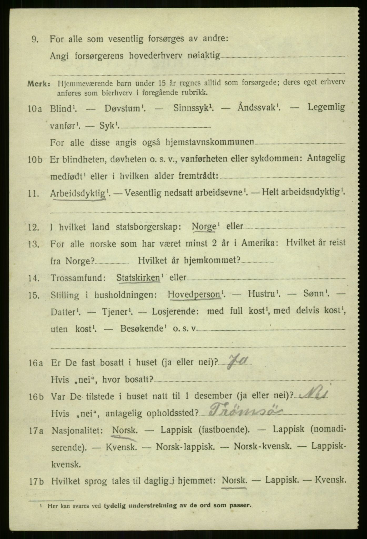 SATØ, 1920 census for Tromsøysund, 1920, p. 8911