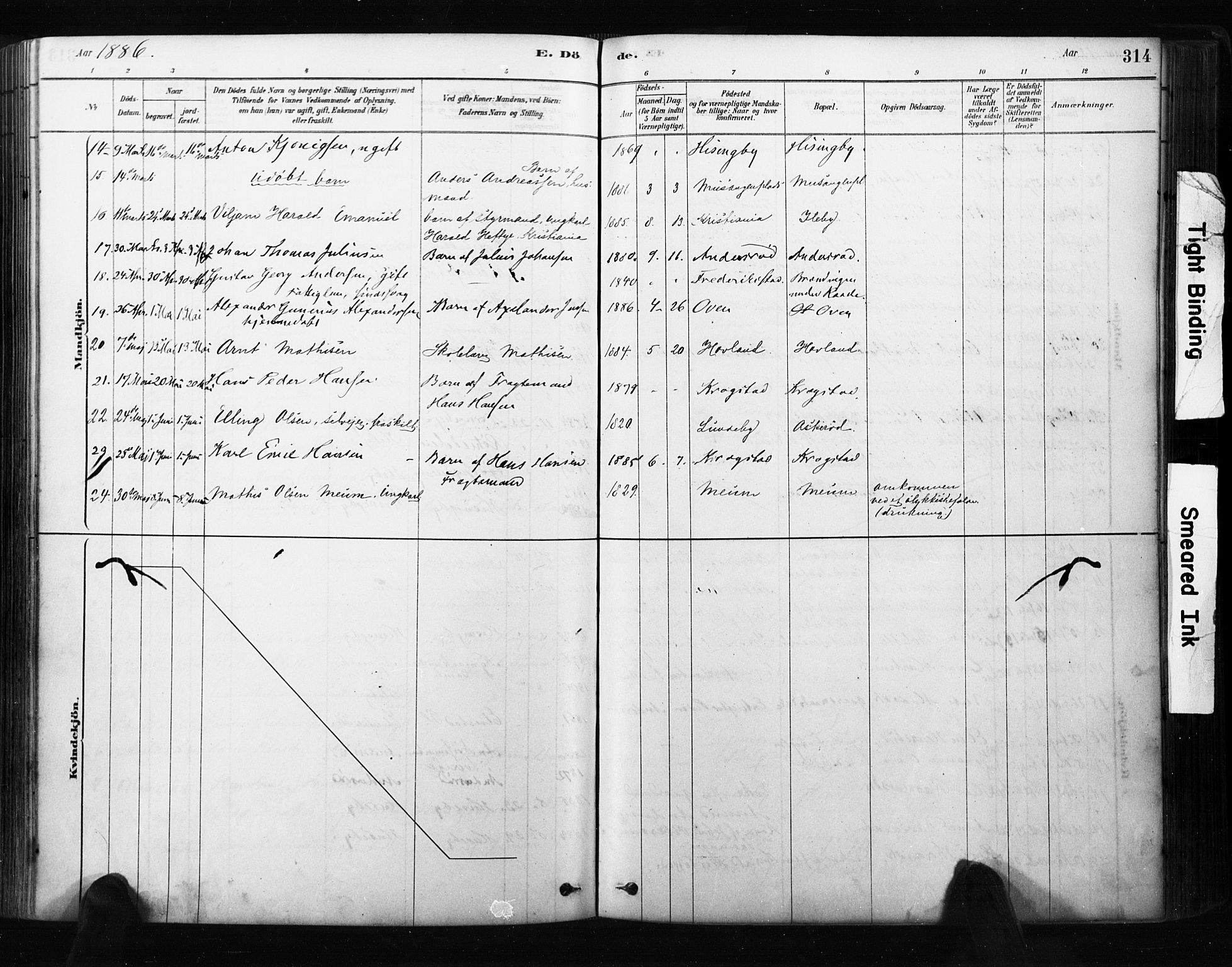 Råde prestekontor kirkebøker, AV/SAO-A-2009/F/Fa/L0007: Parish register (official) no. 7, 1878-1902, p. 314