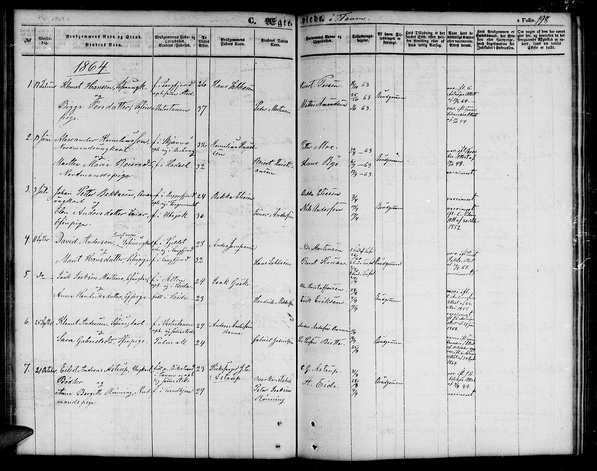 Tana sokneprestkontor, SATØ/S-1334/H/Hb/L0001klokker: Parish register (copy) no. 1 /1, 1853-1867, p. 198