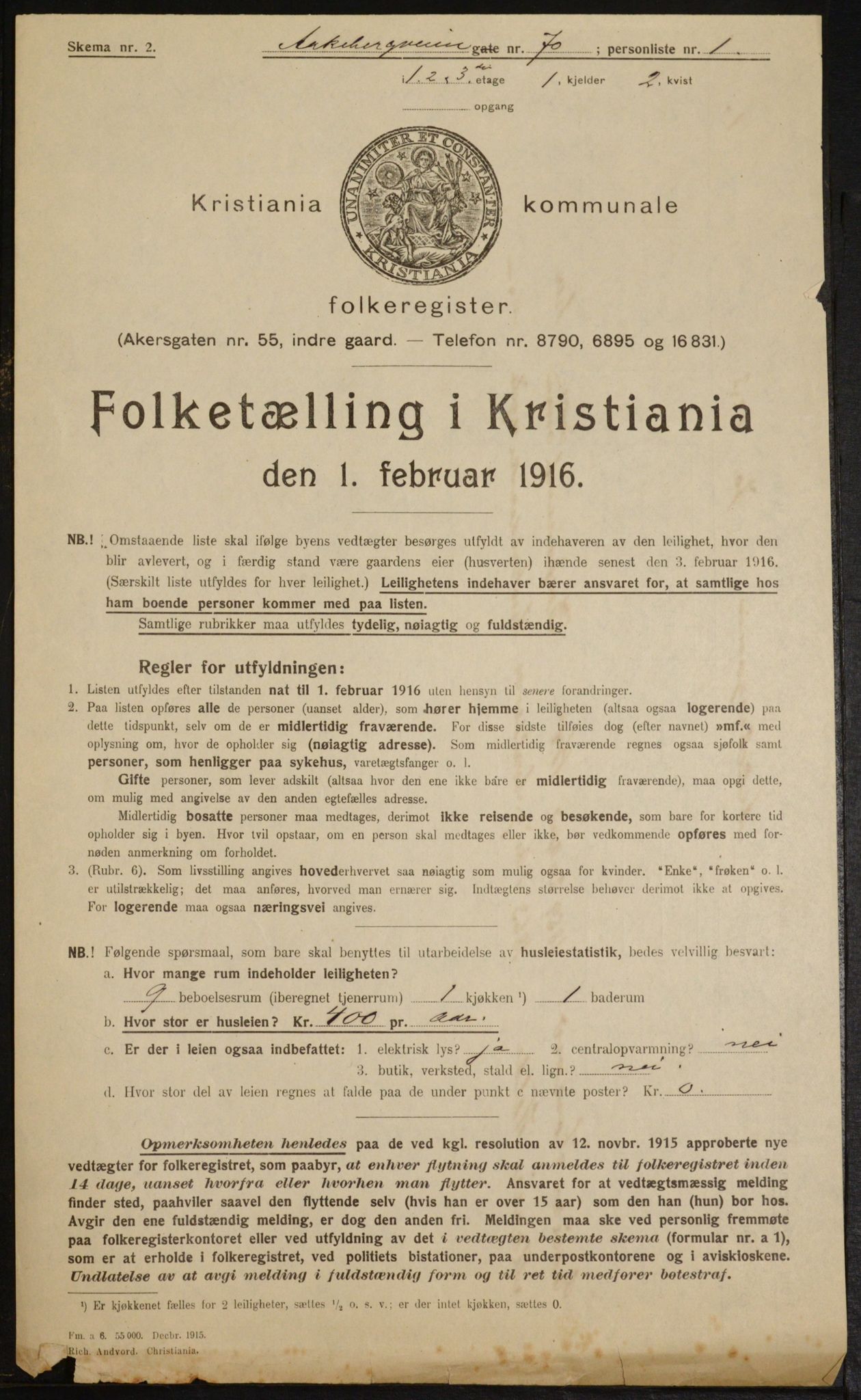 OBA, Municipal Census 1916 for Kristiania, 1916, p. 134620