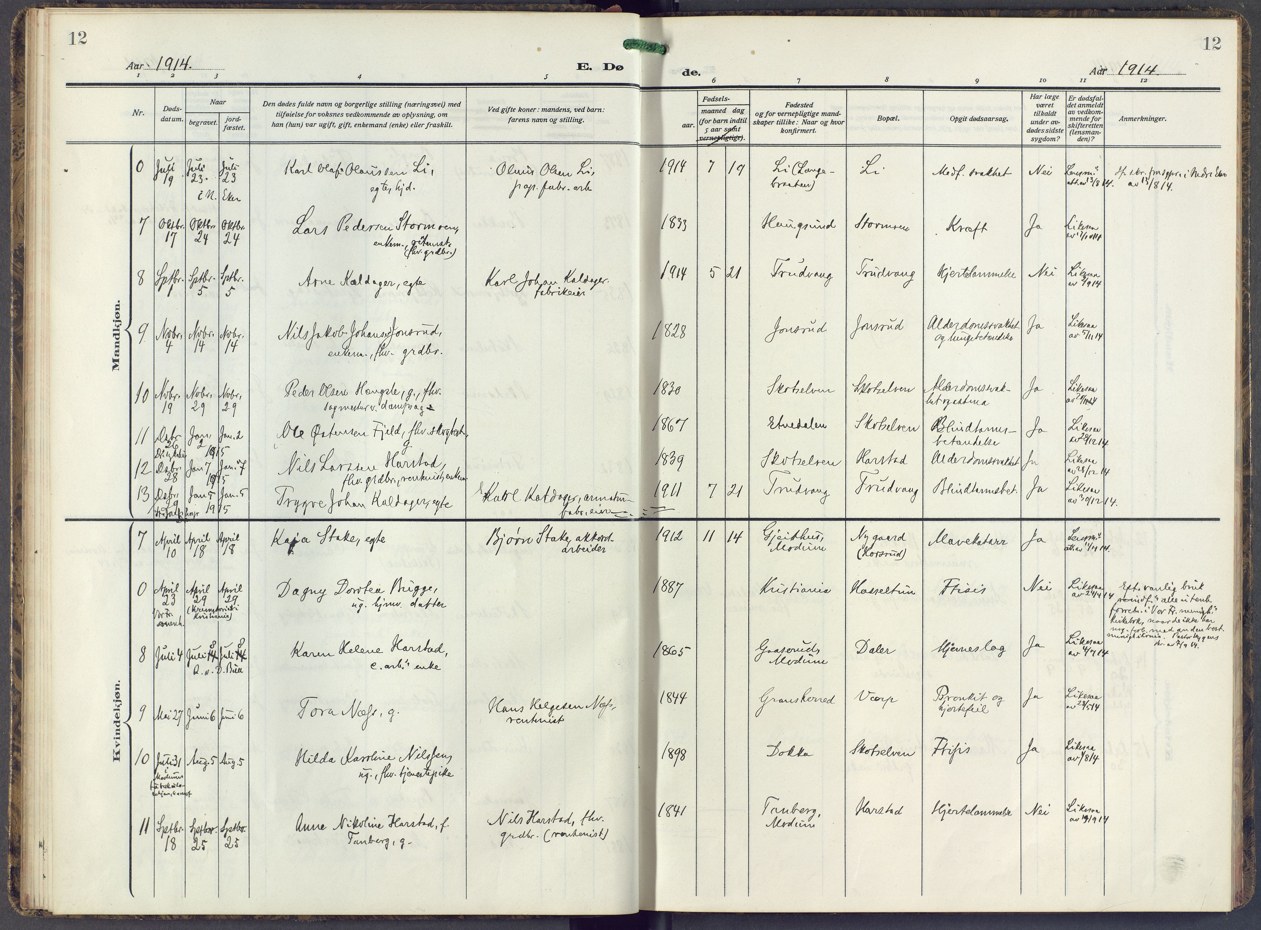 Eiker kirkebøker, SAKO/A-4/F/Fc/L0005: Parish register (official) no. III 5, 1909-1916, p. 12