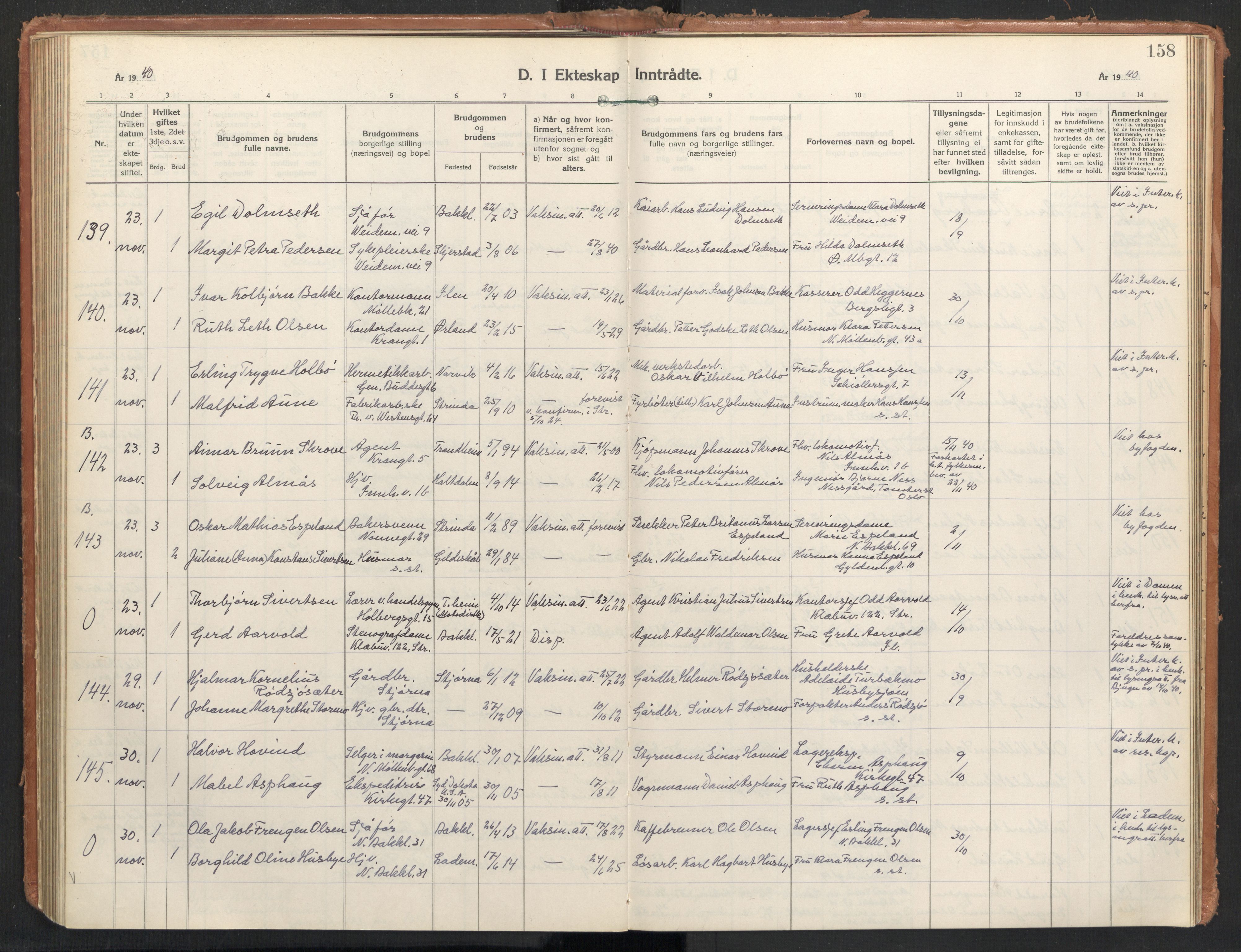 Ministerialprotokoller, klokkerbøker og fødselsregistre - Sør-Trøndelag, AV/SAT-A-1456/604/L0209: Parish register (official) no. 604A29, 1931-1945, p. 158