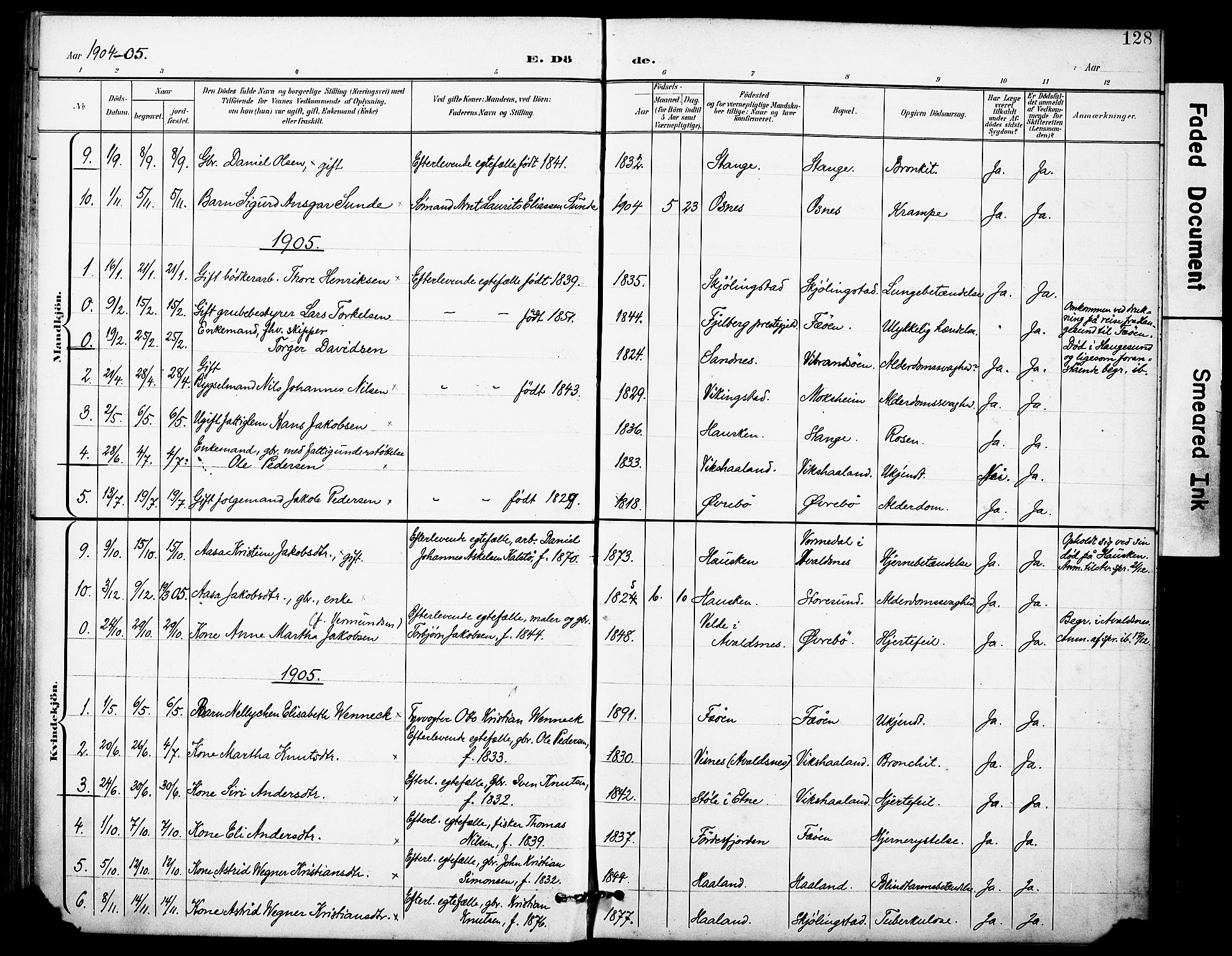 Torvastad sokneprestkontor, SAST/A -101857/H/Ha/Haa/L0017: Parish register (official) no. A 16, 1899-1911, p. 128