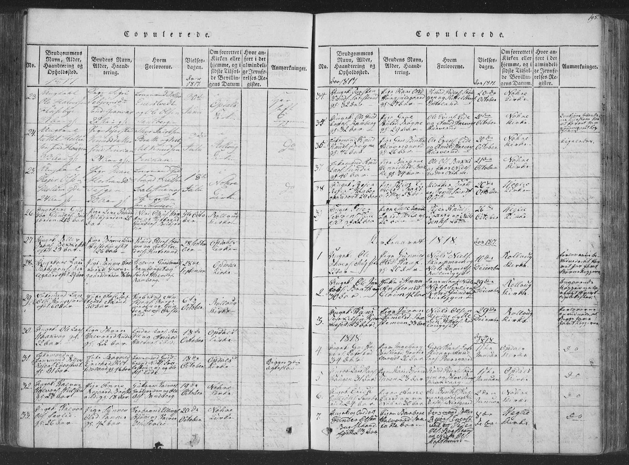 Rollag kirkebøker, AV/SAKO-A-240/F/Fa/L0006: Parish register (official) no. I 6, 1814-1828, p. 195