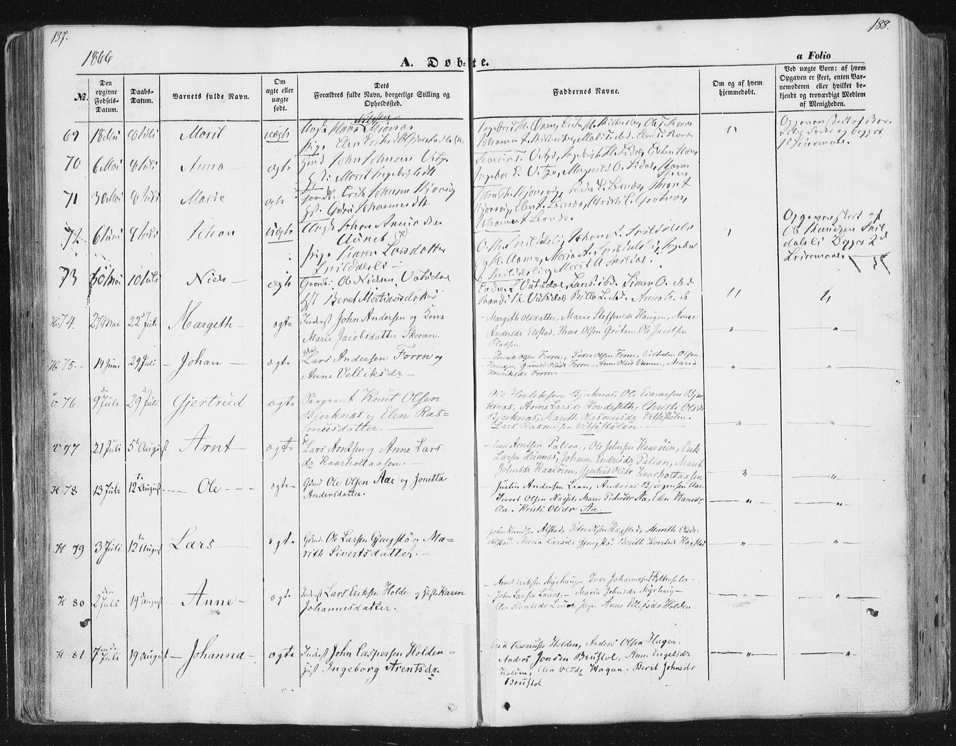 Ministerialprotokoller, klokkerbøker og fødselsregistre - Sør-Trøndelag, AV/SAT-A-1456/630/L0494: Parish register (official) no. 630A07, 1852-1868, p. 187-188