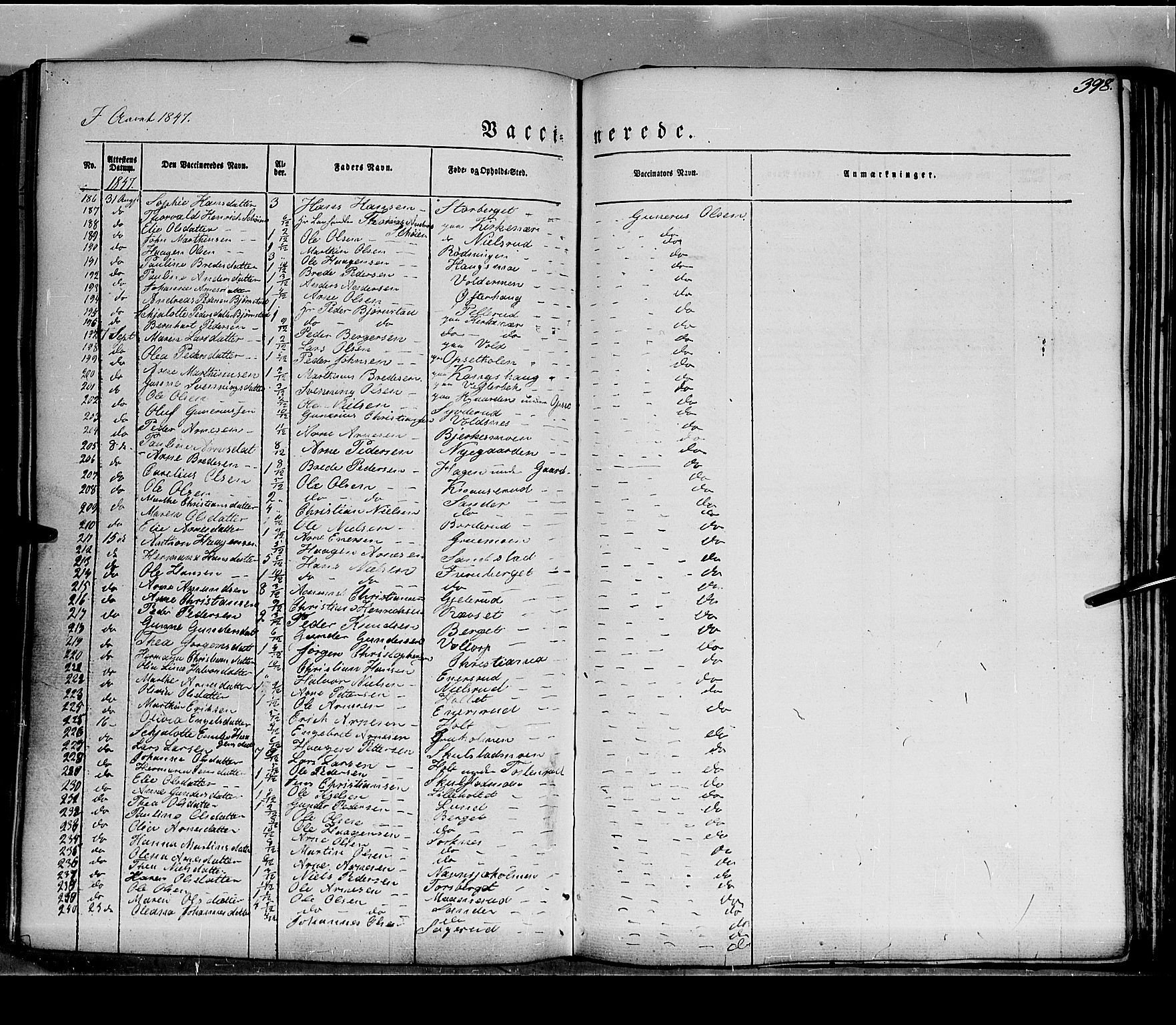 Grue prestekontor, AV/SAH-PREST-036/H/Ha/Haa/L0008: Parish register (official) no. 8, 1847-1858, p. 398