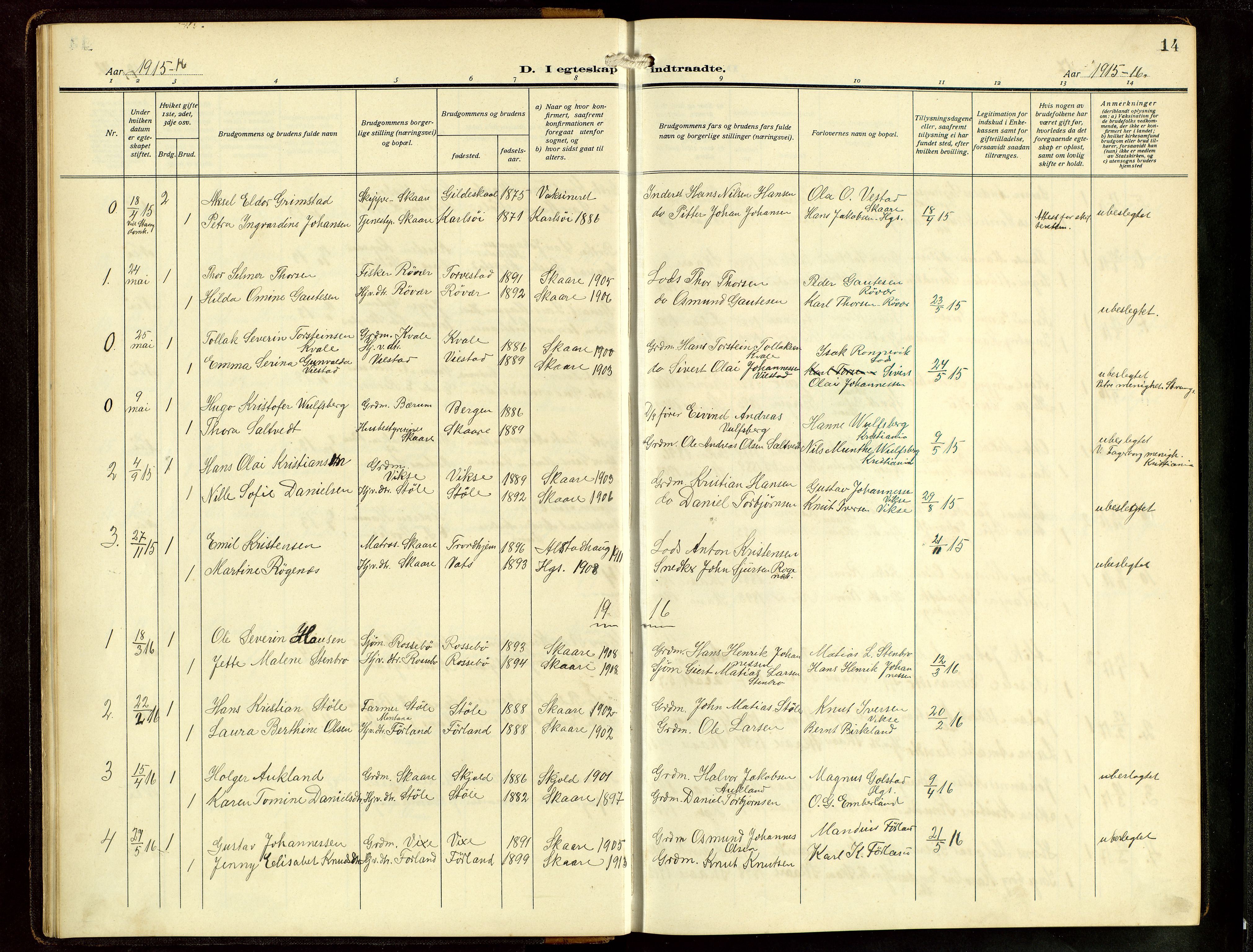 Haugesund sokneprestkontor, AV/SAST-A -101863/H/Ha/Hab/L0006: Parish register (copy) no. B 9, 1909-1951, p. 14