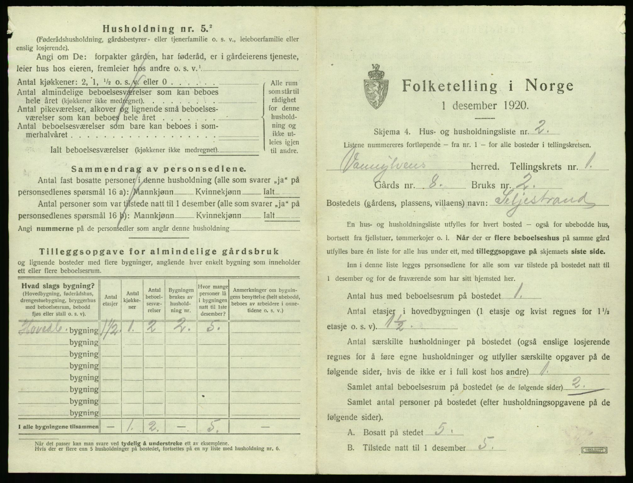 SAT, 1920 census for Vanylven, 1920, p. 35