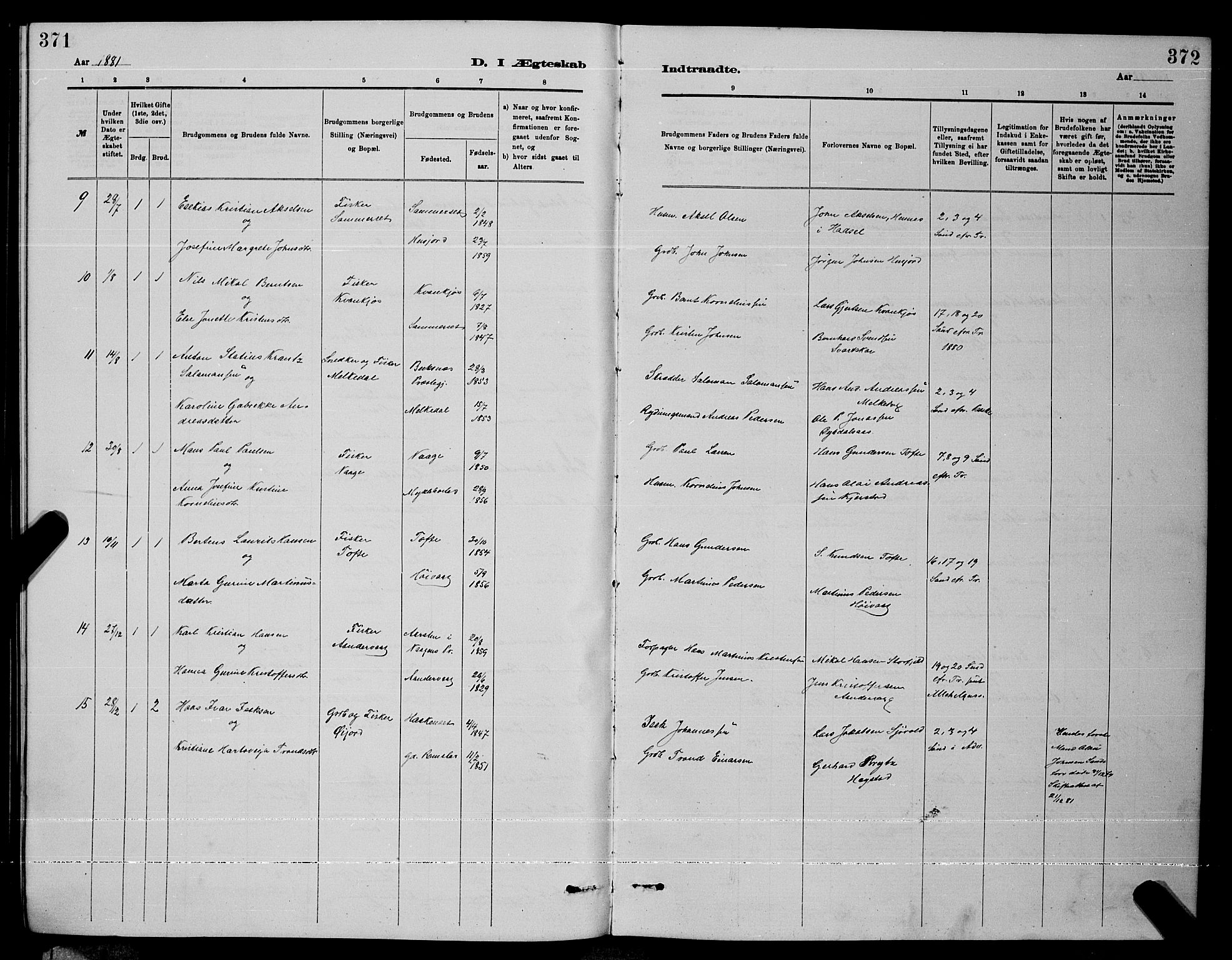 Ministerialprotokoller, klokkerbøker og fødselsregistre - Nordland, AV/SAT-A-1459/872/L1047: Parish register (copy) no. 872C03, 1880-1897, p. 371-372