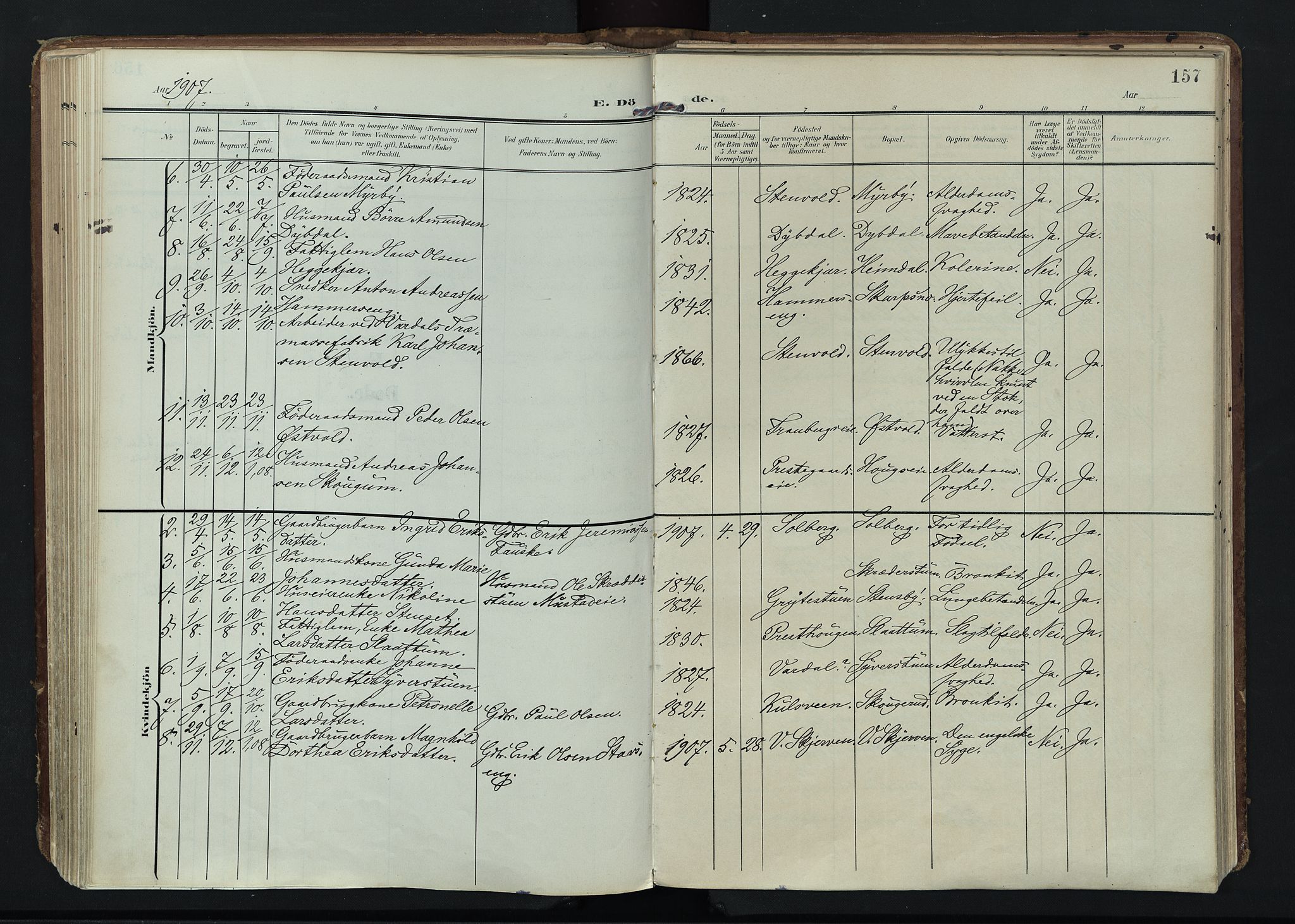 Vardal prestekontor, AV/SAH-PREST-100/H/Ha/Haa/L0020: Parish register (official) no. 20, 1907-1921, p. 157