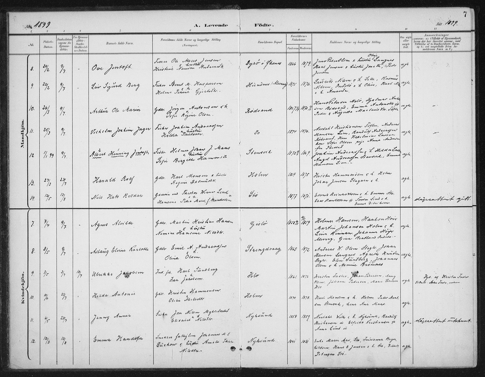 Ministerialprotokoller, klokkerbøker og fødselsregistre - Nordland, SAT/A-1459/894/L1356: Parish register (official) no. 894A02, 1897-1914, p. 7