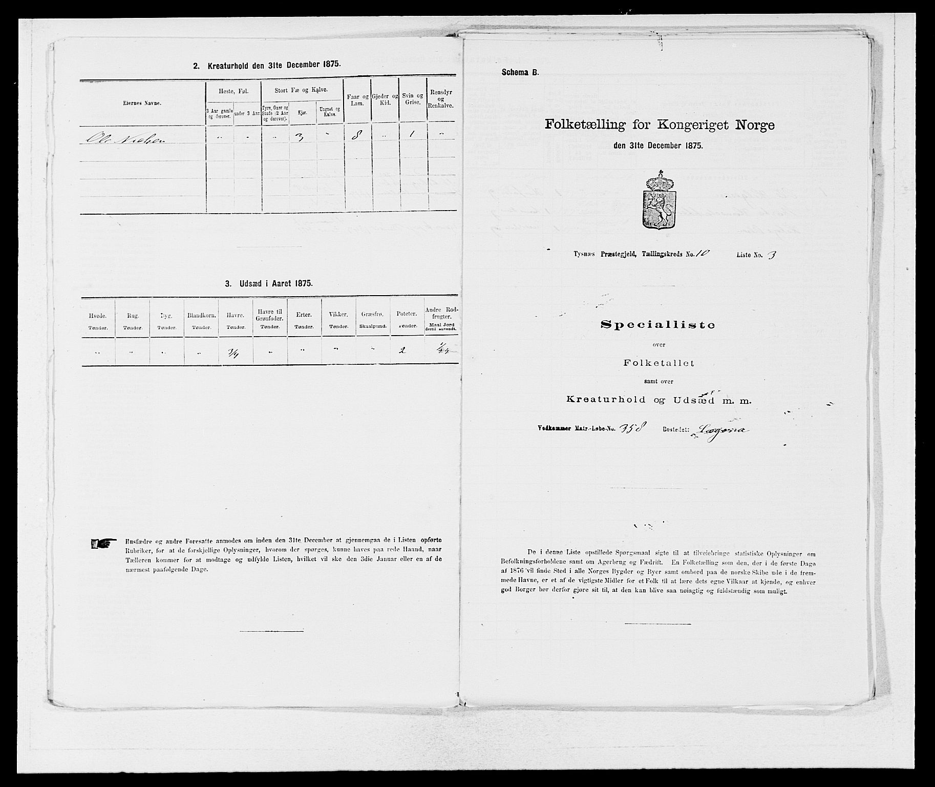 SAB, 1875 census for 1223P Tysnes, 1875, p. 1131