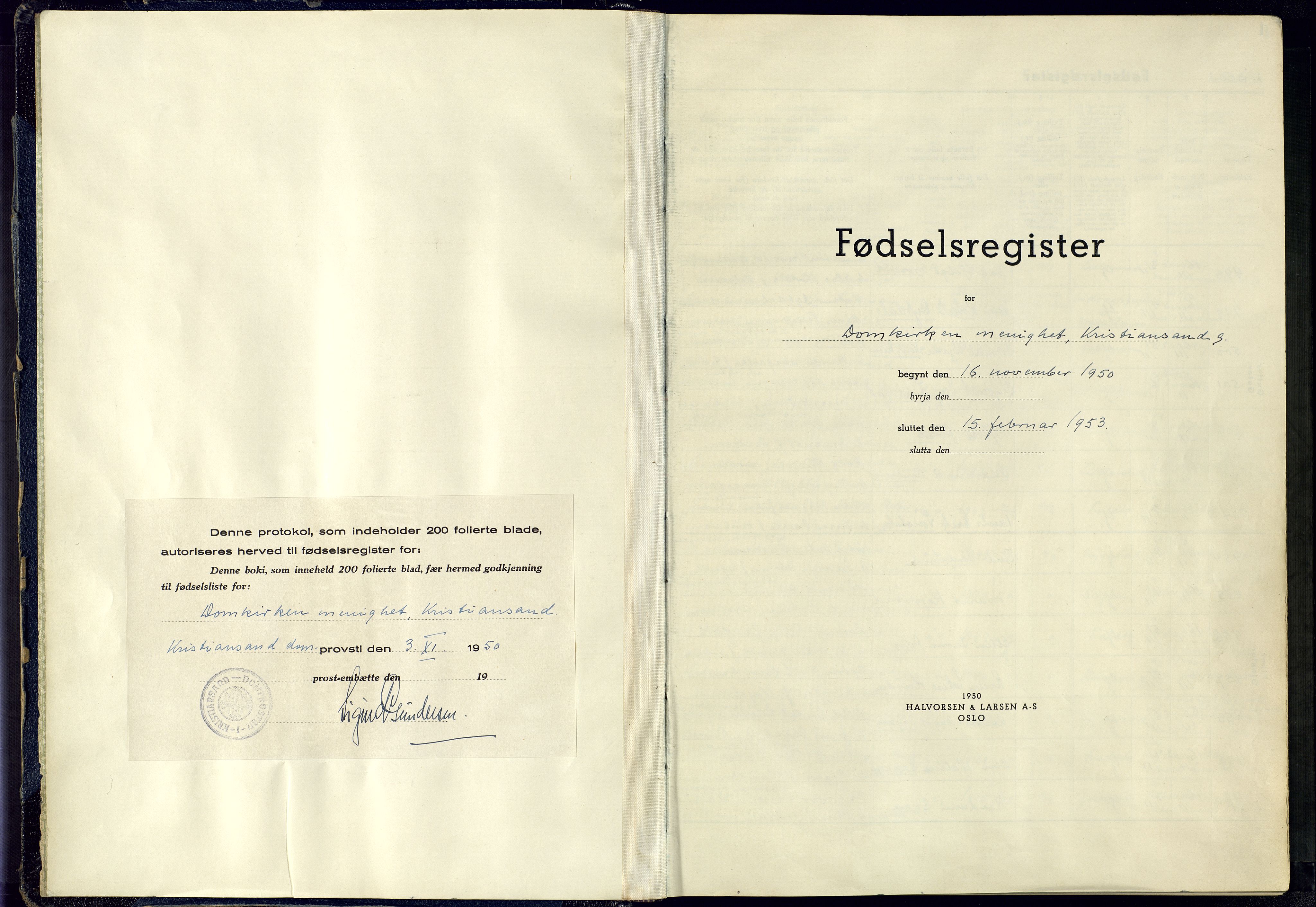 Kristiansand domprosti, SAK/1112-0006/J/Jc/L0009: Birth register no. A-VI-53, 1950-1953