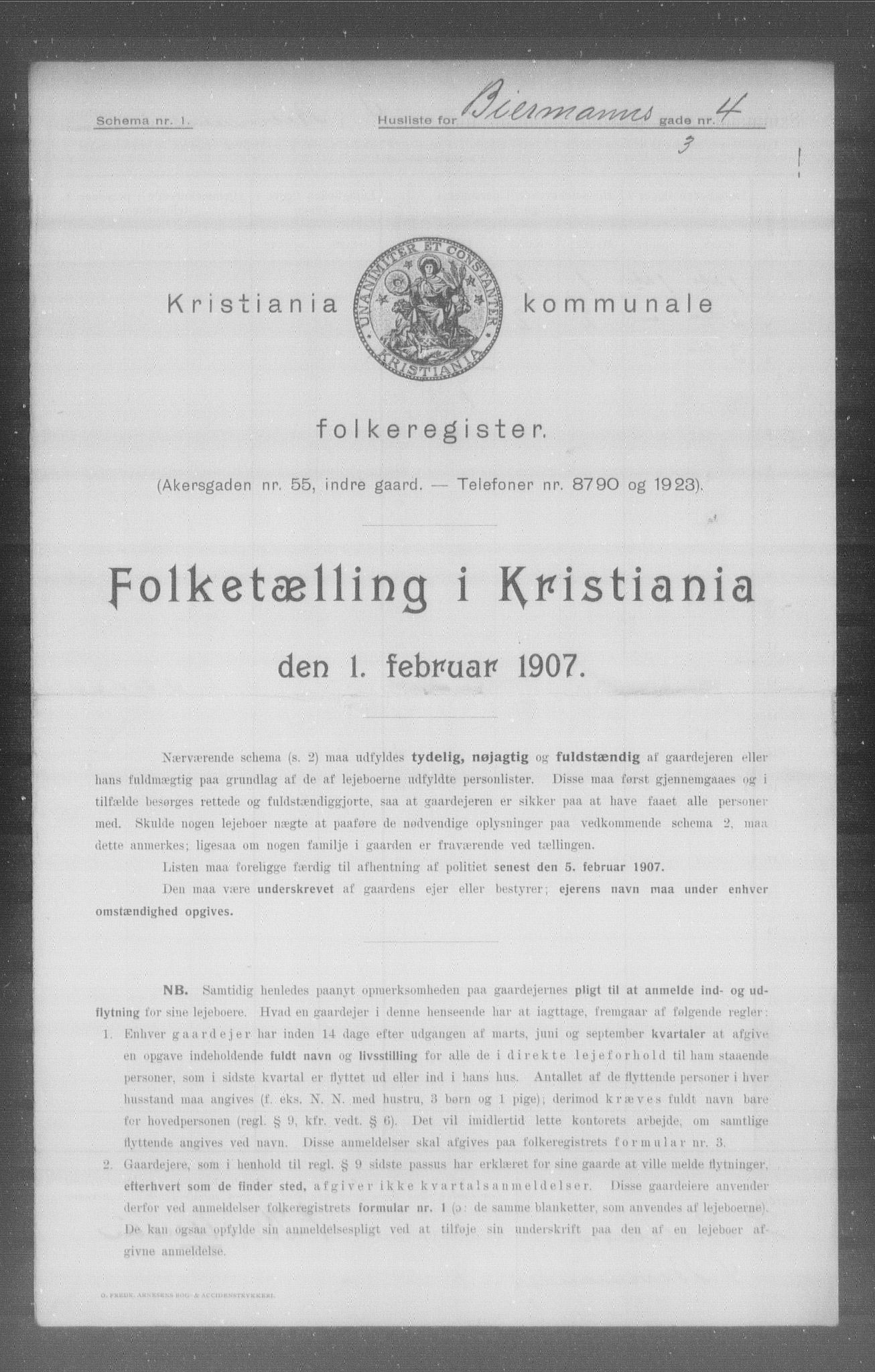 OBA, Municipal Census 1907 for Kristiania, 1907, p. 2596