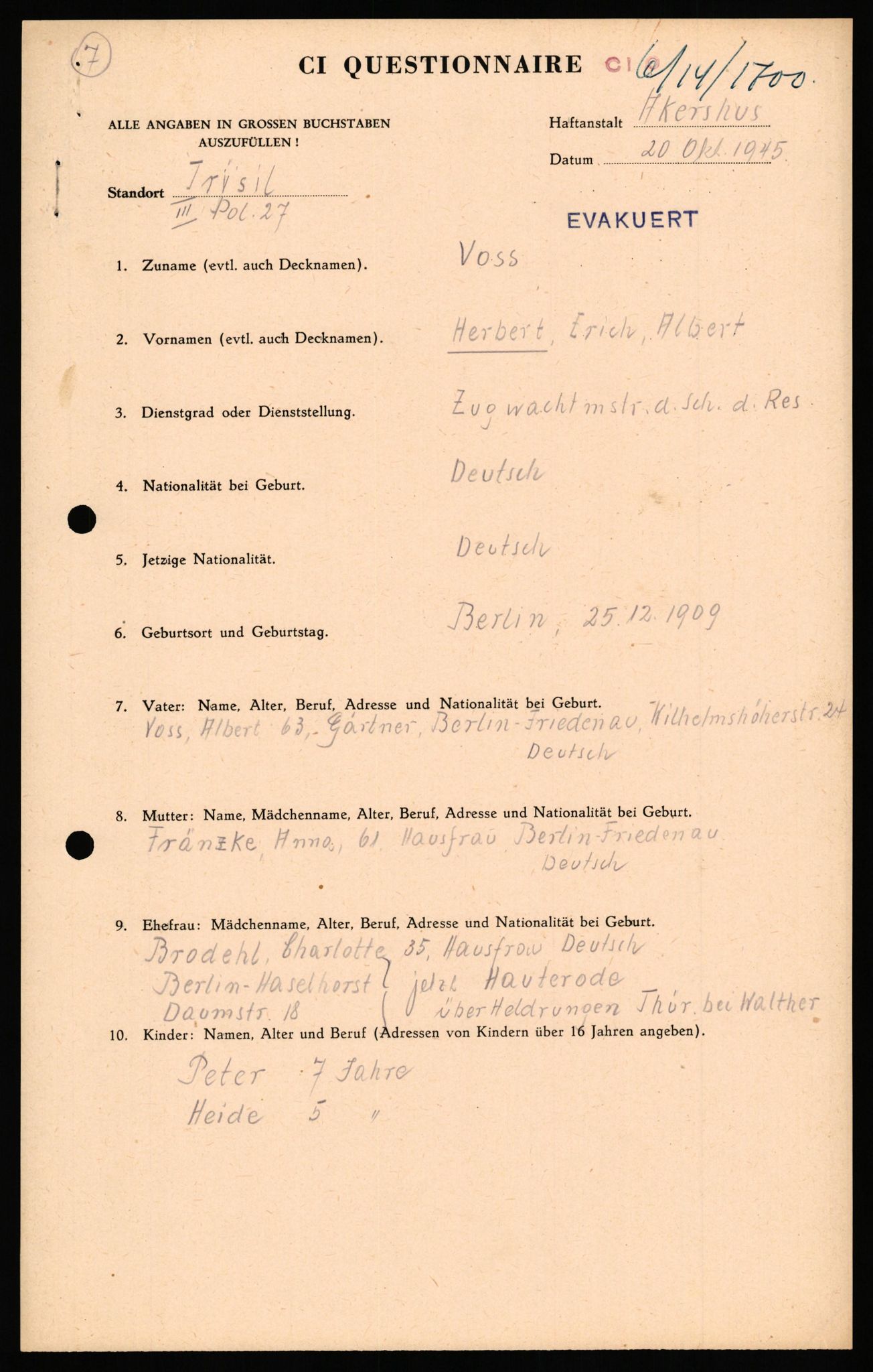 Forsvaret, Forsvarets overkommando II, AV/RA-RAFA-3915/D/Db/L0034: CI Questionaires. Tyske okkupasjonsstyrker i Norge. Tyskere., 1945-1946, p. 334