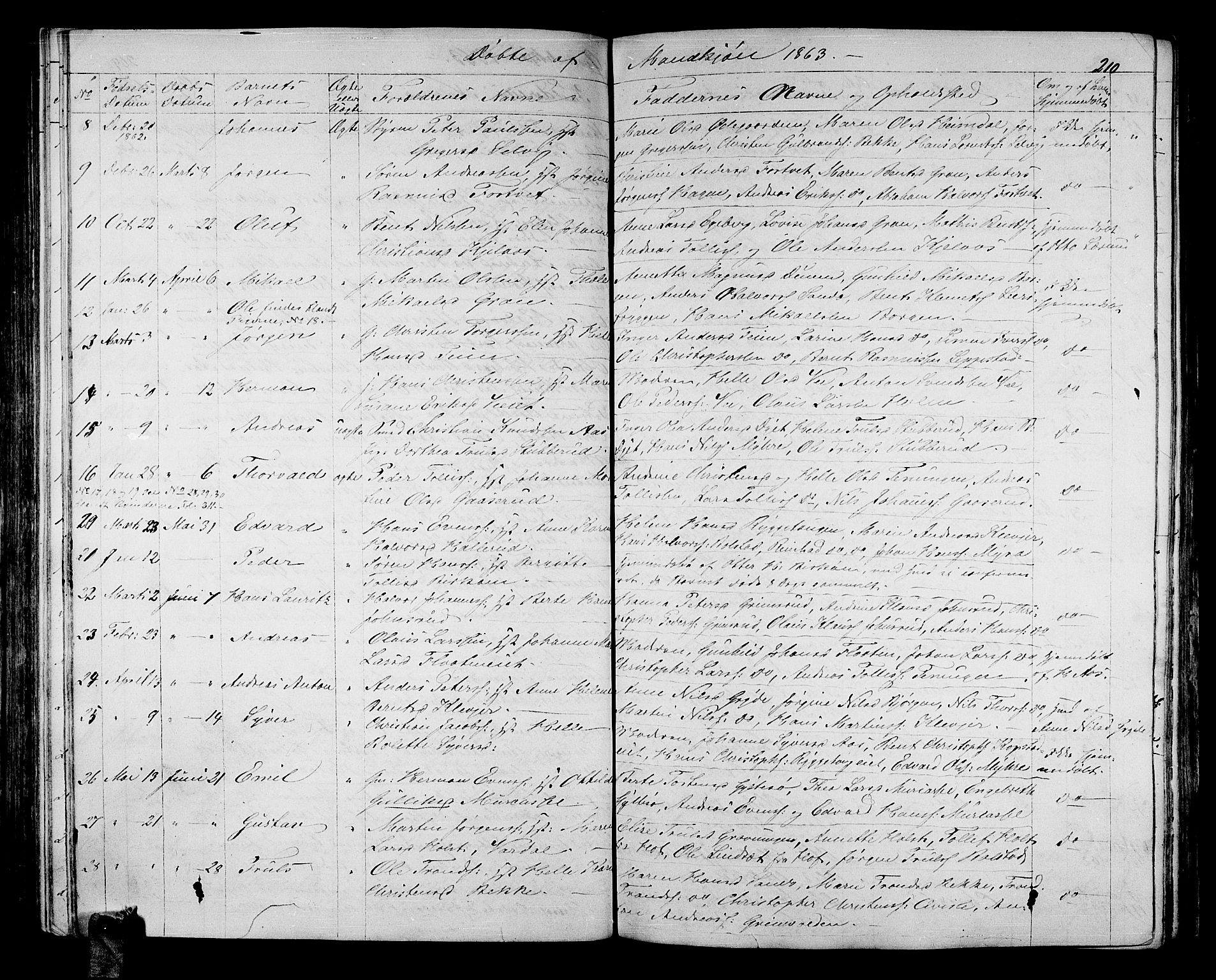 Sande Kirkebøker, SAKO/A-53/G/Ga/L0002: Parish register (copy) no. 2, 1847-1863, p. 210