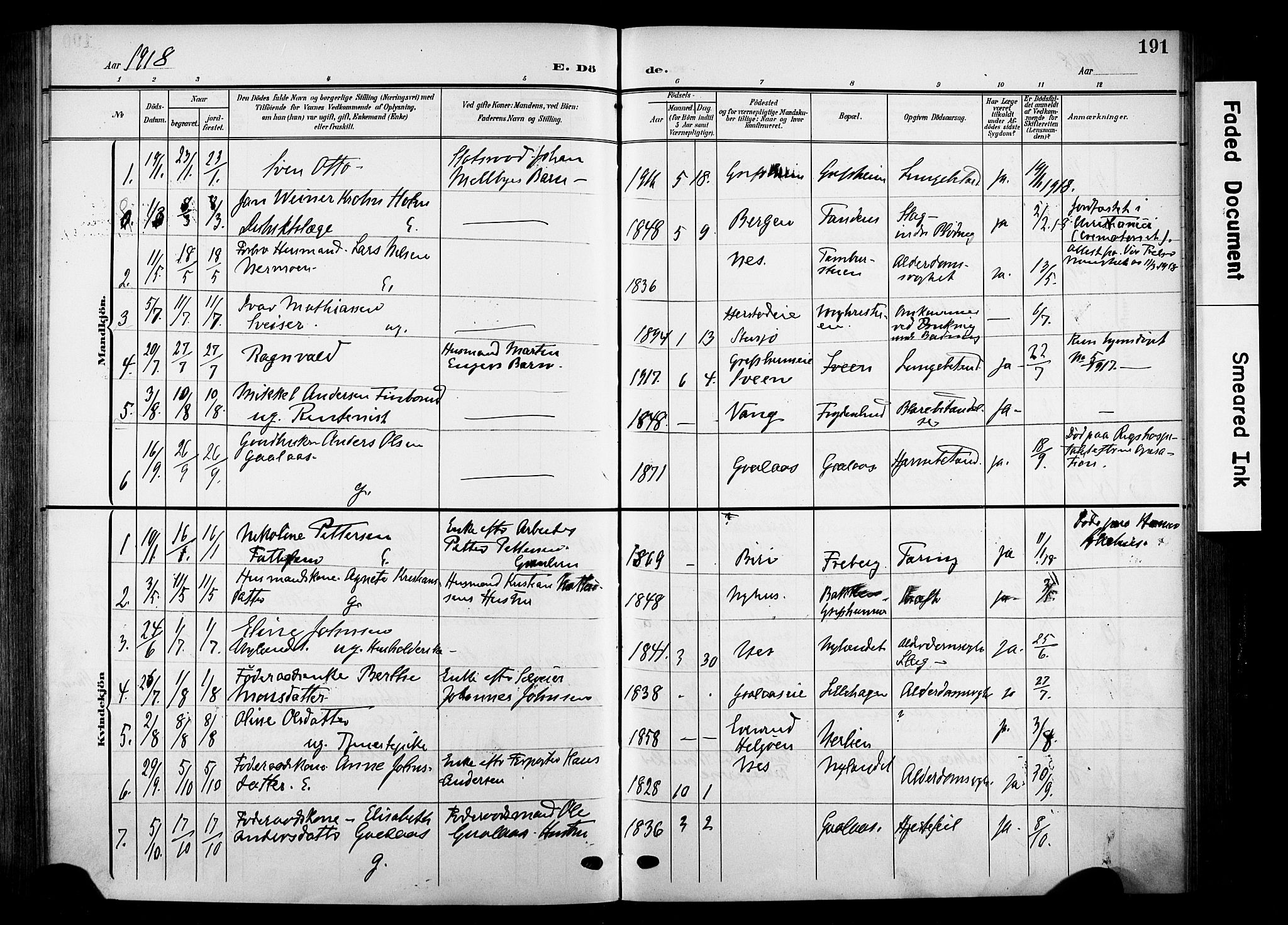 Nes prestekontor, Hedmark, SAH/PREST-020/K/Ka/L0014: Parish register (official) no. 14, 1906-1929, p. 191