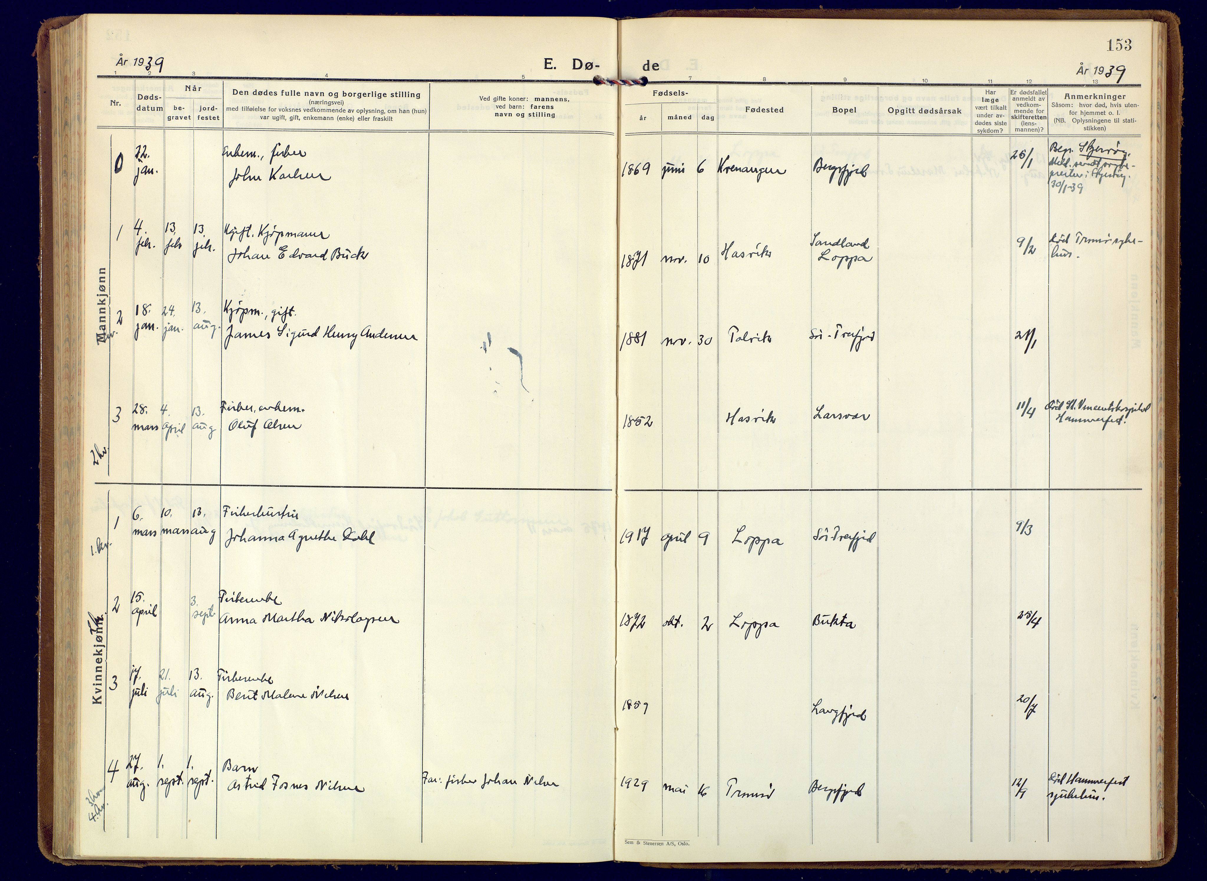 Loppa sokneprestkontor, AV/SATØ-S-1339/H/Ha/L0014kirke: Parish register (official) no. 14, 1933-1942, p. 153