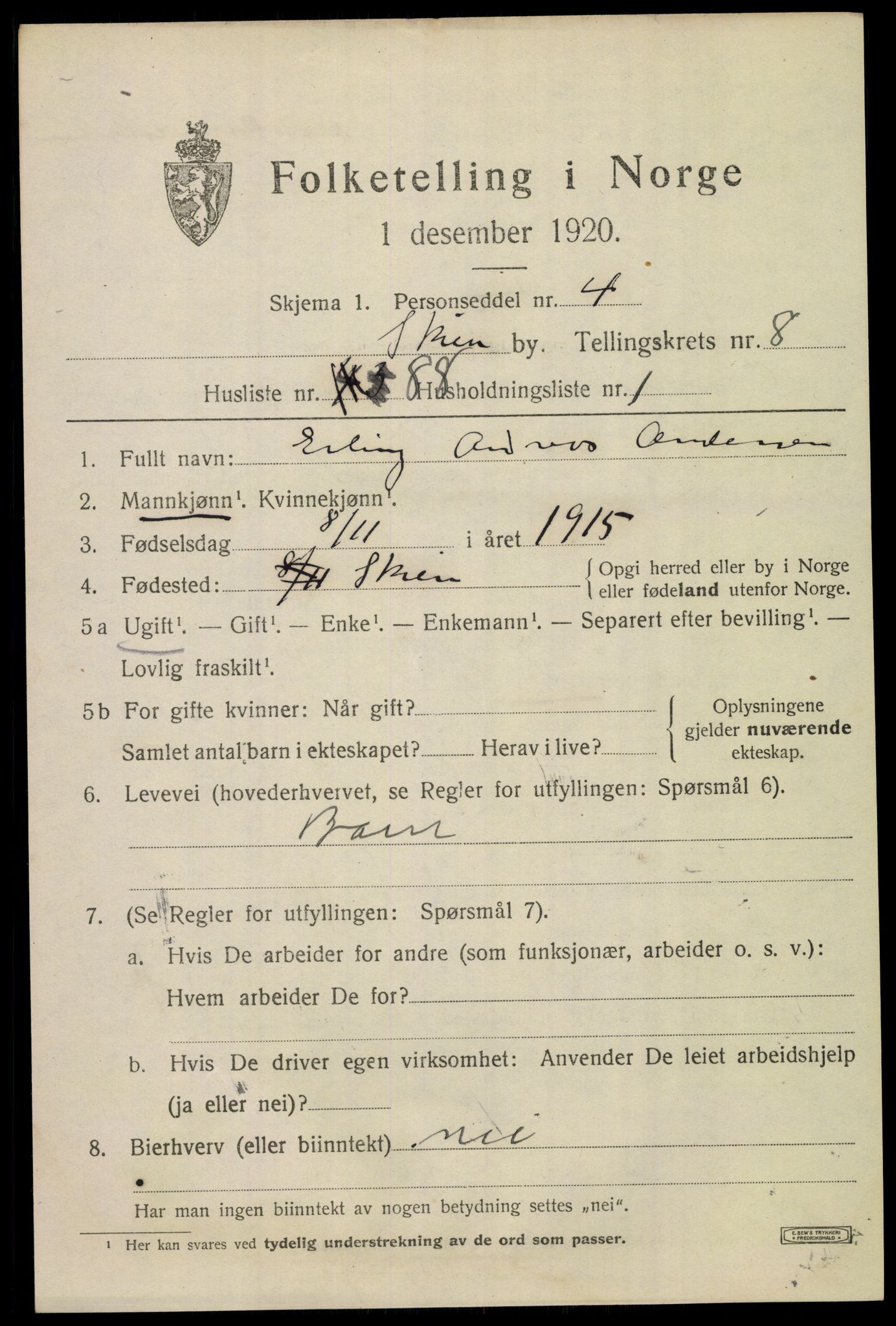 SAKO, 1920 census for Skien, 1920, p. 28618