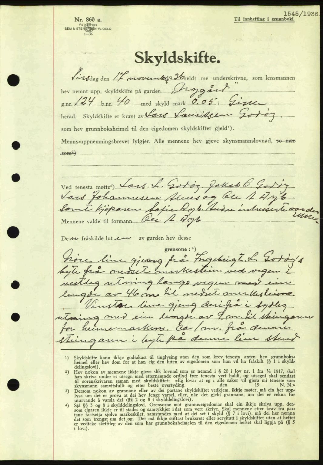 Nordre Sunnmøre sorenskriveri, AV/SAT-A-0006/1/2/2C/2Ca: Mortgage book no. A2, 1936-1937, Diary no: : 1545/1936