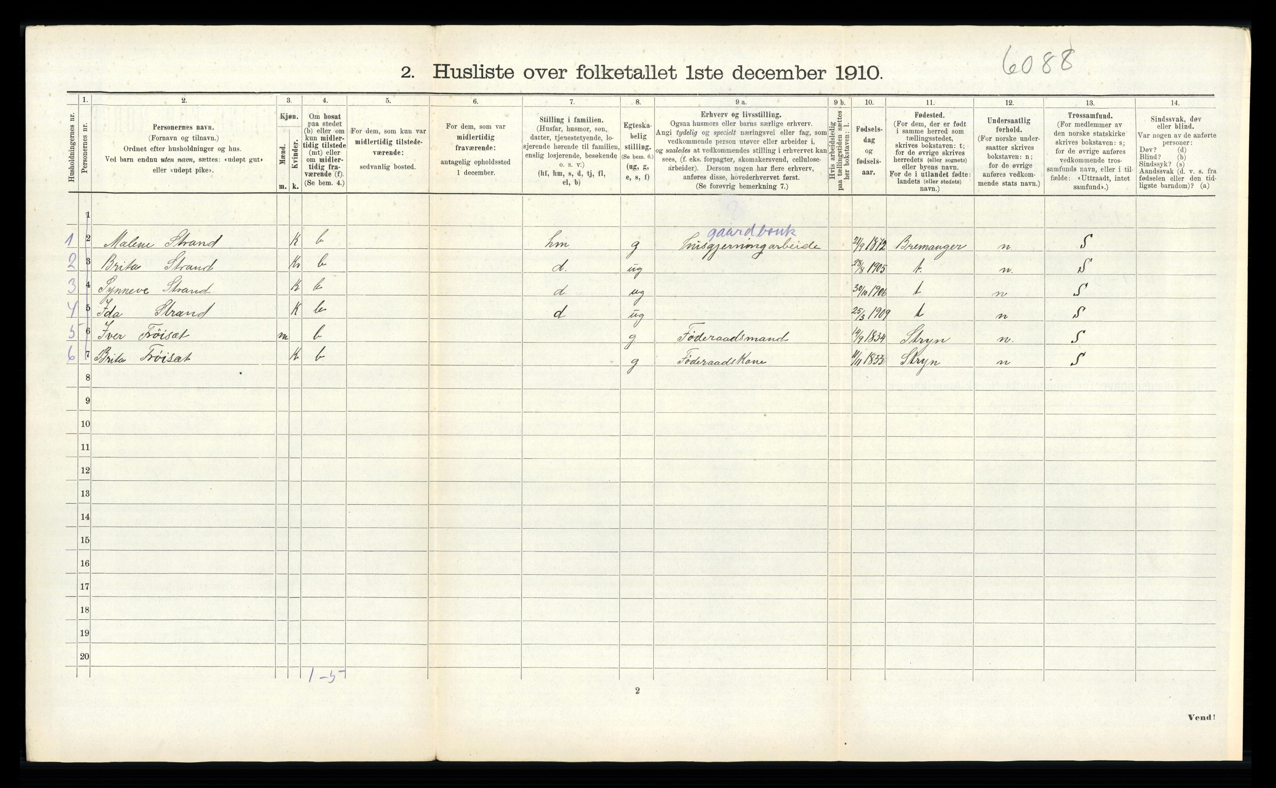 RA, 1910 census for Innvik, 1910, p. 1019