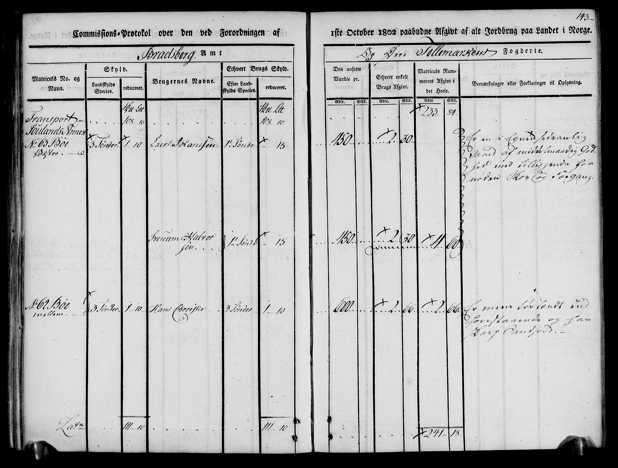 Rentekammeret inntil 1814, Realistisk ordnet avdeling, AV/RA-EA-4070/N/Ne/Nea/L0074: Øvre Telemarken fogderi. Kommisjonsprotokoll for fogderiets østre del - Tinn, Hjartdal og Seljord prestegjeld., 1803, p. 143