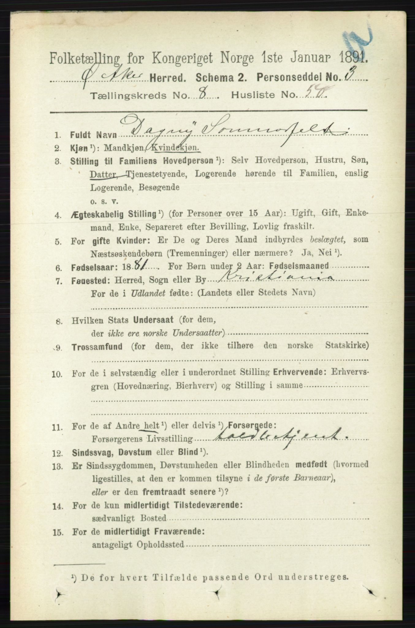 RA, 1891 census for 0218 Aker, 1891, p. 7633