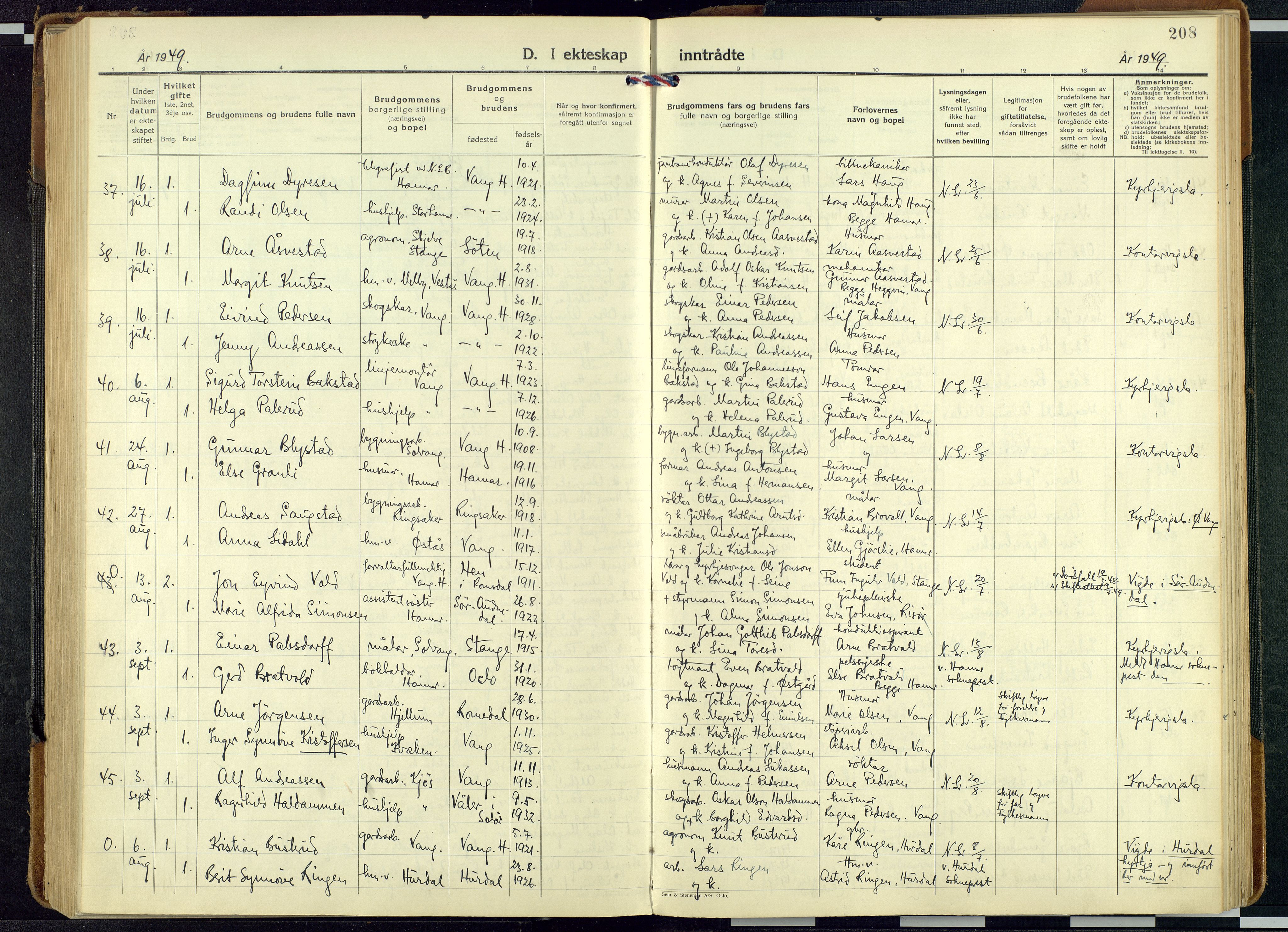 Vang prestekontor, Hedmark, AV/SAH-PREST-008/H/Ha/Haa/L0024: Parish register (official) no. 24, 1941-1967, p. 208