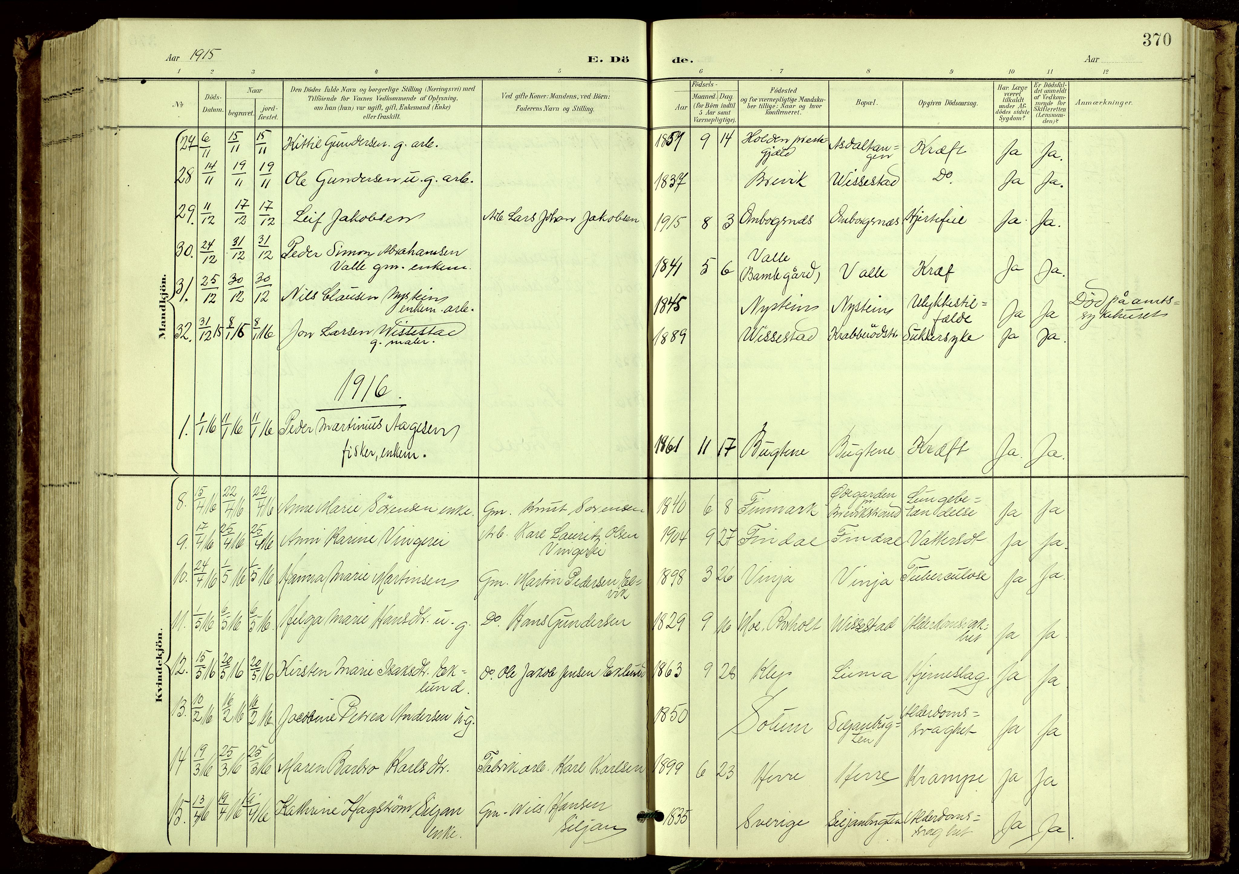 Bamble kirkebøker, SAKO/A-253/G/Ga/L0010: Parish register (copy) no. I 10, 1901-1919, p. 370
