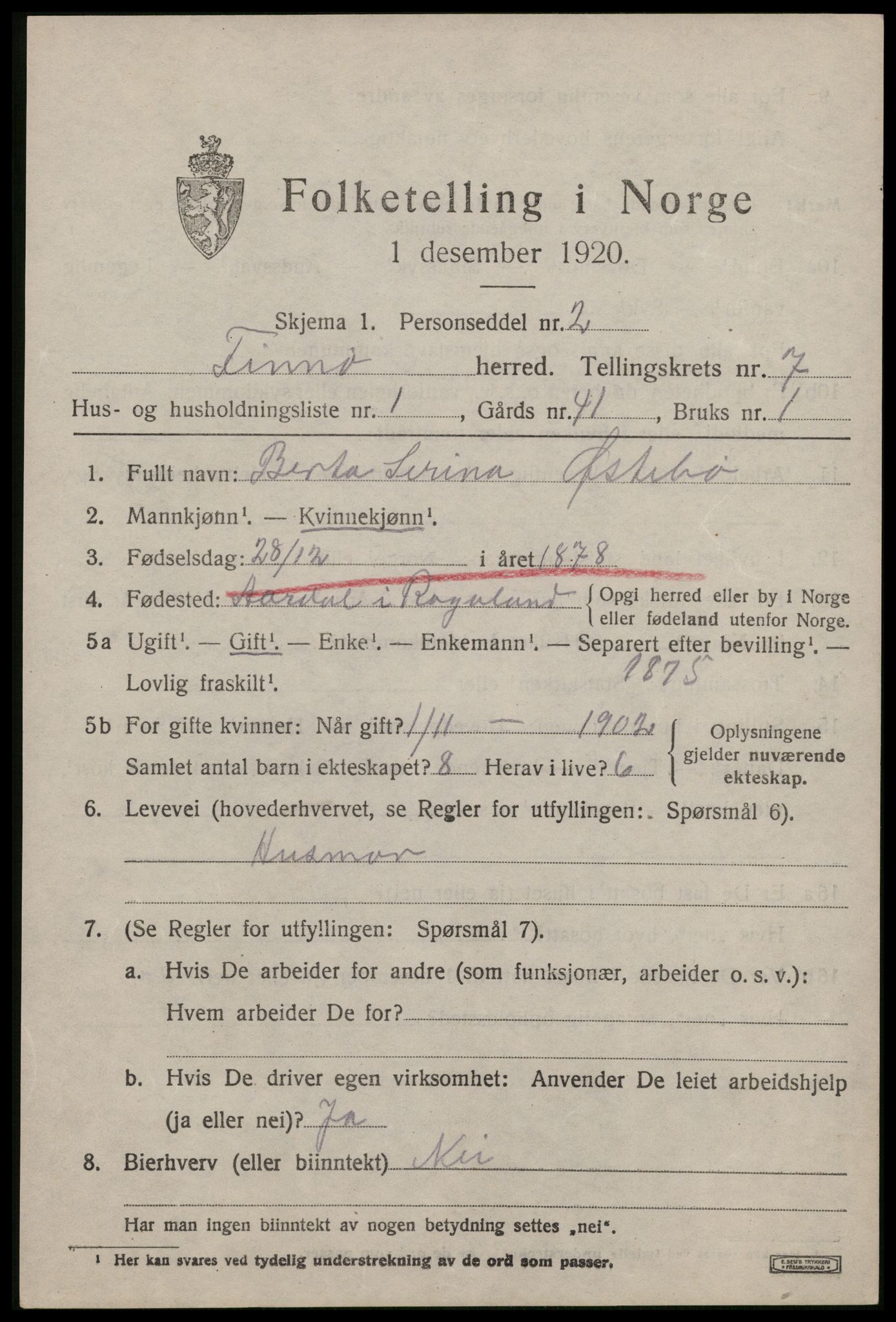 SAST, 1920 census for Finnøy, 1920, p. 3532