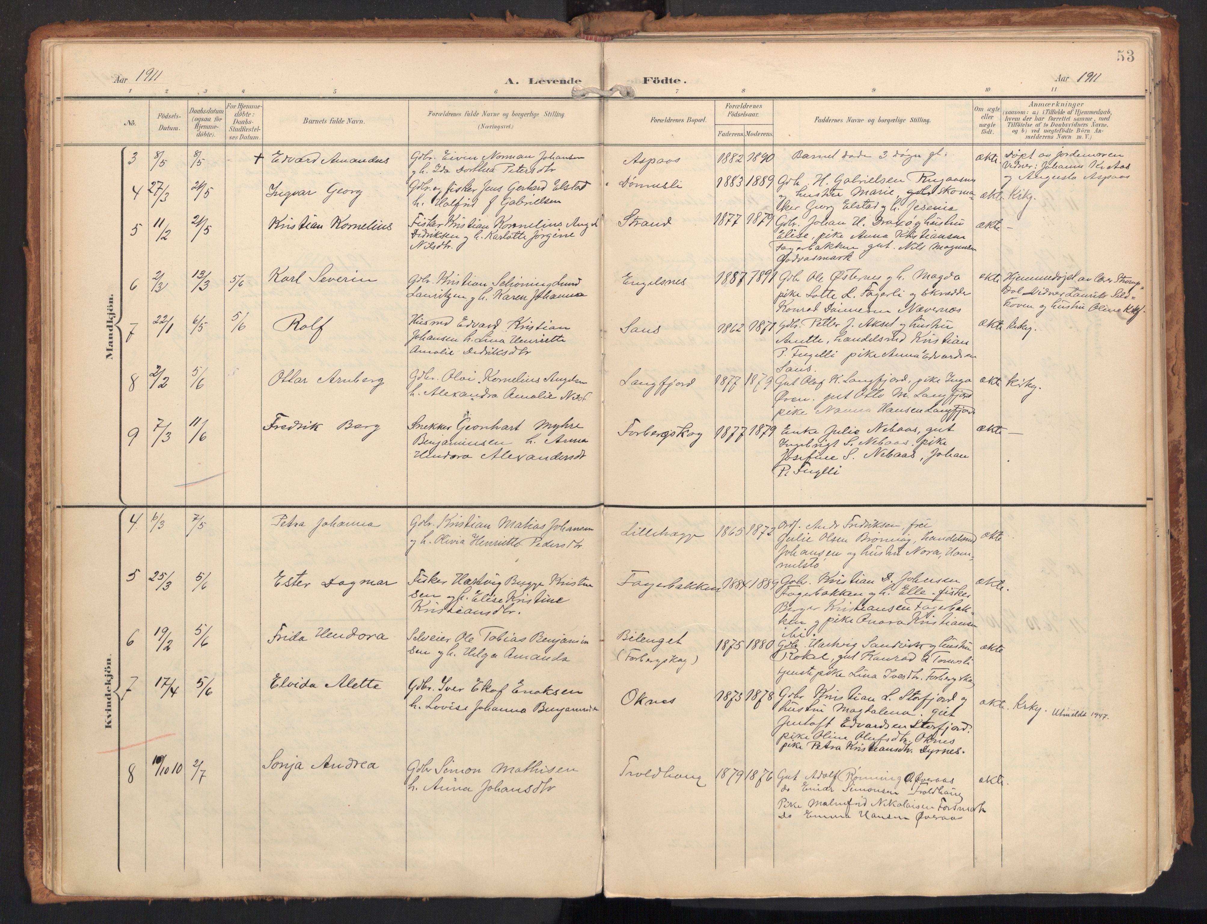 Ministerialprotokoller, klokkerbøker og fødselsregistre - Nordland, SAT/A-1459/814/L0227: Parish register (official) no. 814A08, 1899-1920, p. 53