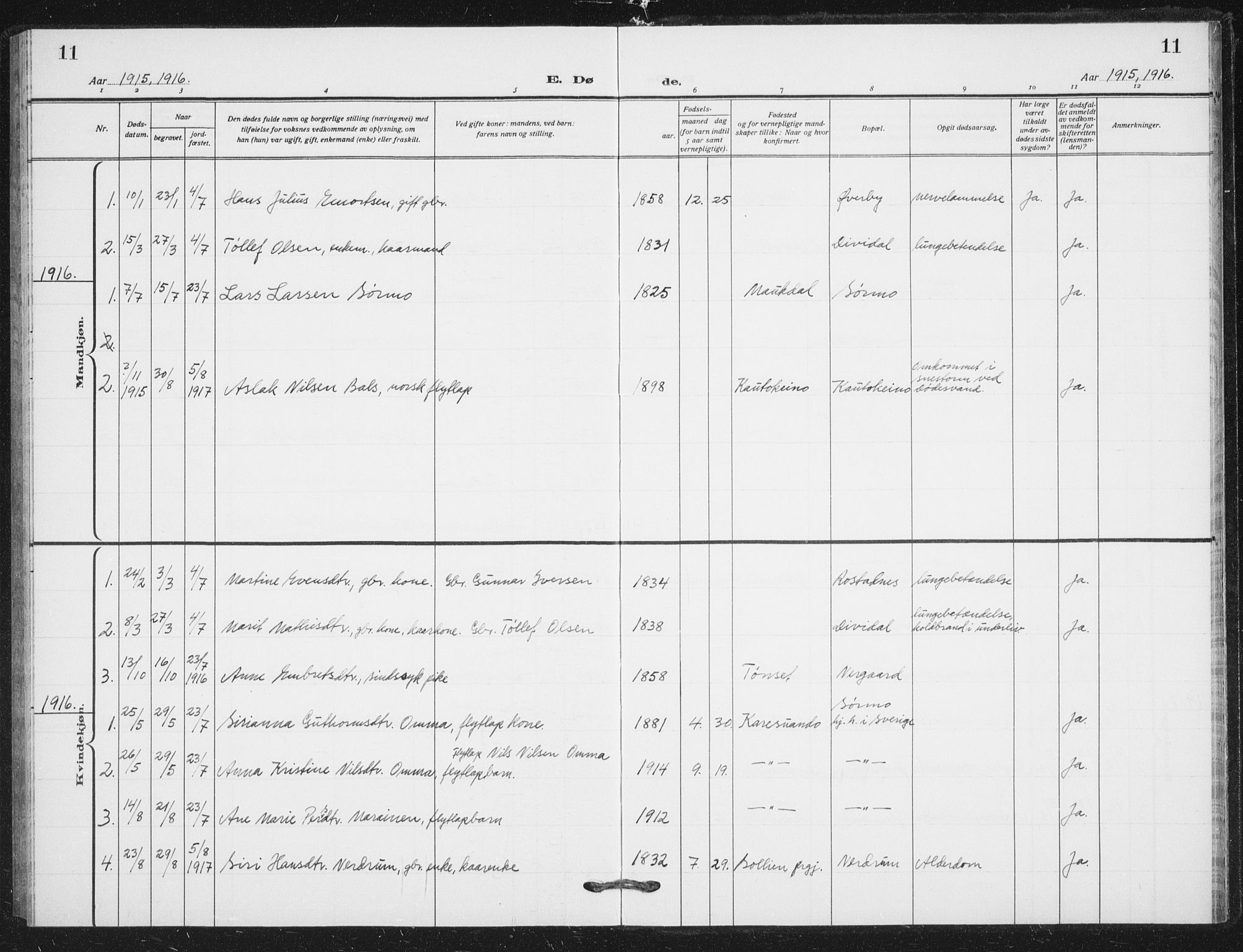 Målselv sokneprestembete, AV/SATØ-S-1311/G/Ga/Gab/L0012klokker: Parish register (copy) no. 12, 1900-1936, p. 11