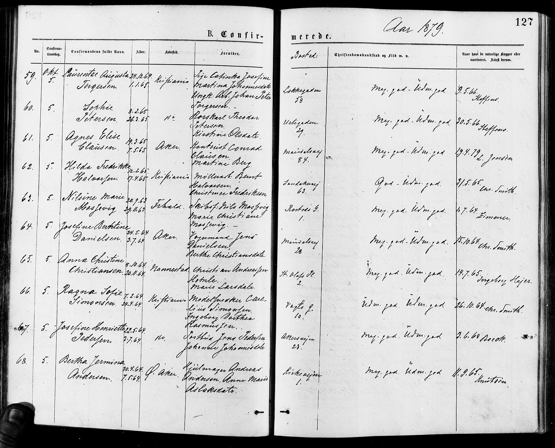 Gamle Aker prestekontor Kirkebøker, AV/SAO-A-10617a/F/L0005: Parish register (official) no. 5, 1873-1881, p. 127