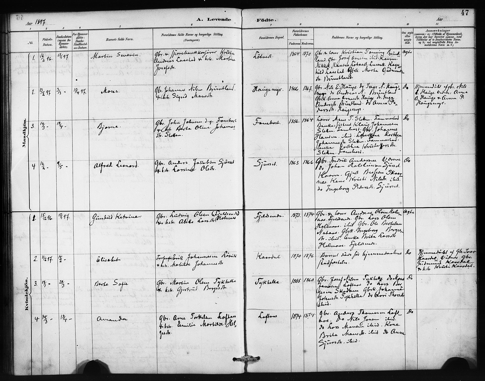 Lindås Sokneprestembete, SAB/A-76701/H/Haa: Parish register (official) no. B 1, 1886-1900, p. 47