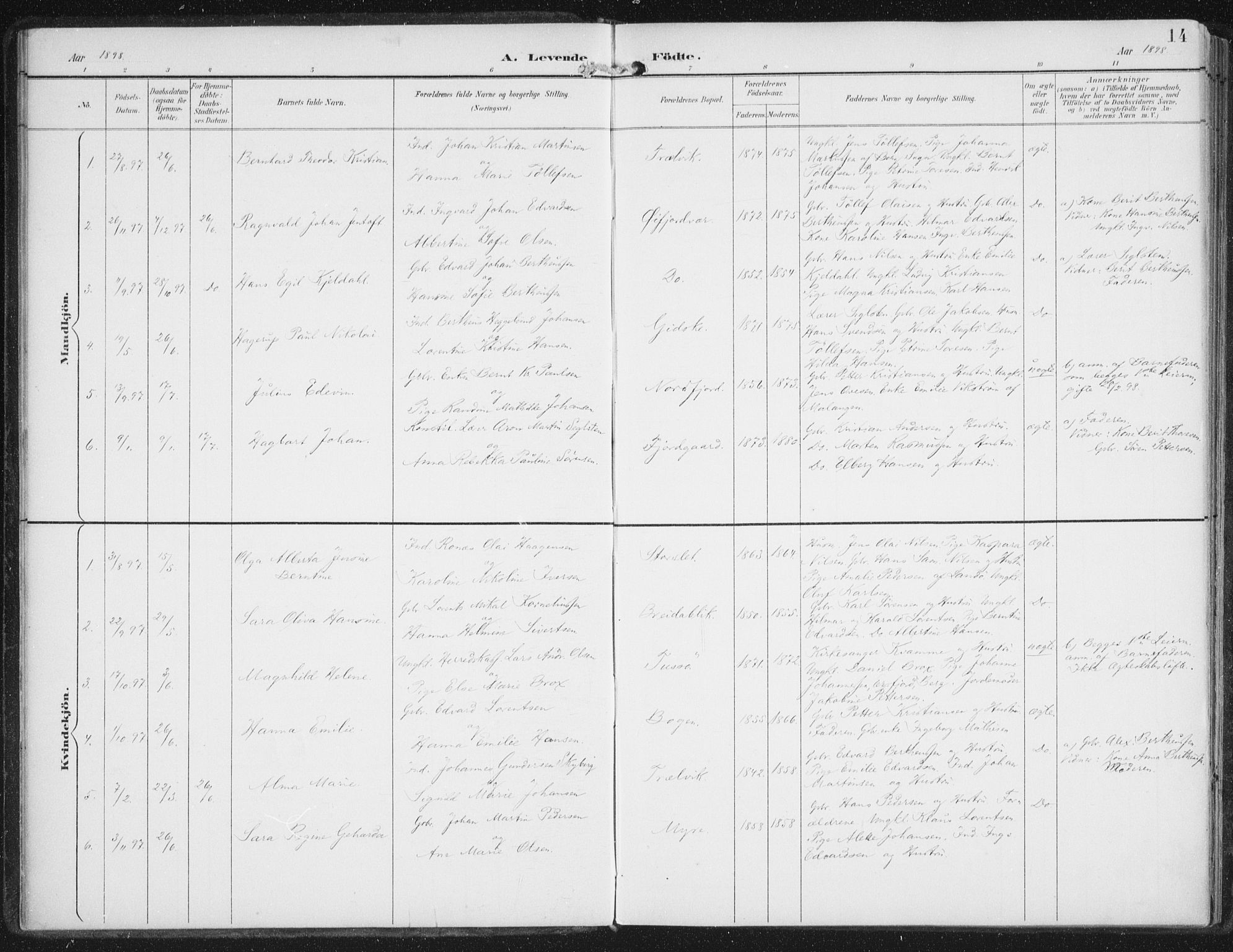Lenvik sokneprestembete, SATØ/S-1310/H/Ha/Haa/L0015kirke: Parish register (official) no. 15, 1896-1915, p. 14