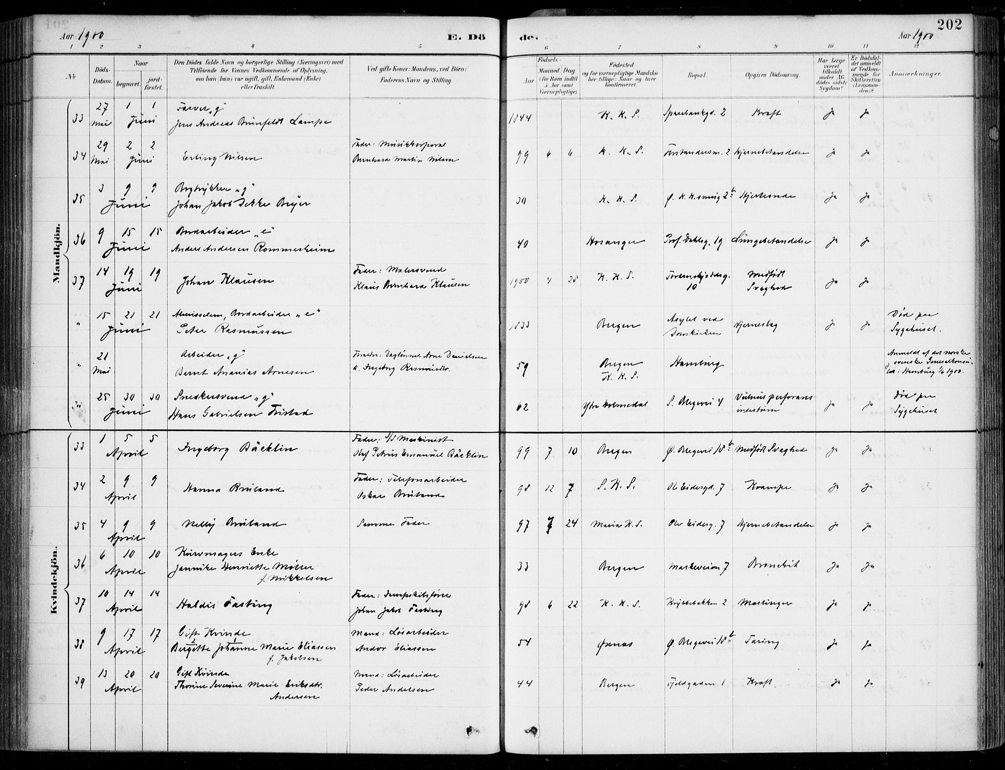 Korskirken sokneprestembete, AV/SAB-A-76101/H/Hab: Parish register (copy) no. E 4, 1884-1910, p. 202