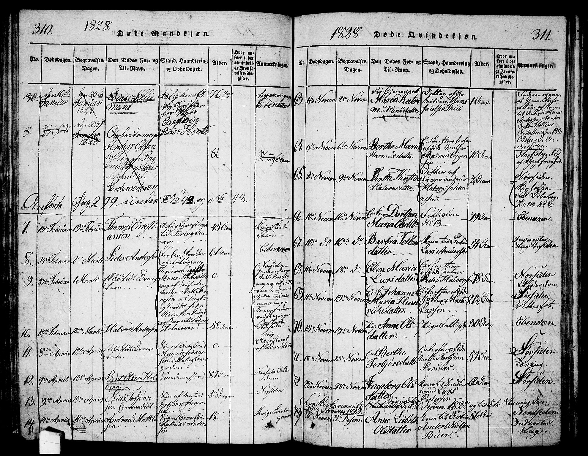 Halden prestekontor Kirkebøker, AV/SAO-A-10909/G/Ga/L0001: Parish register (copy) no. 1, 1815-1833, p. 310-311