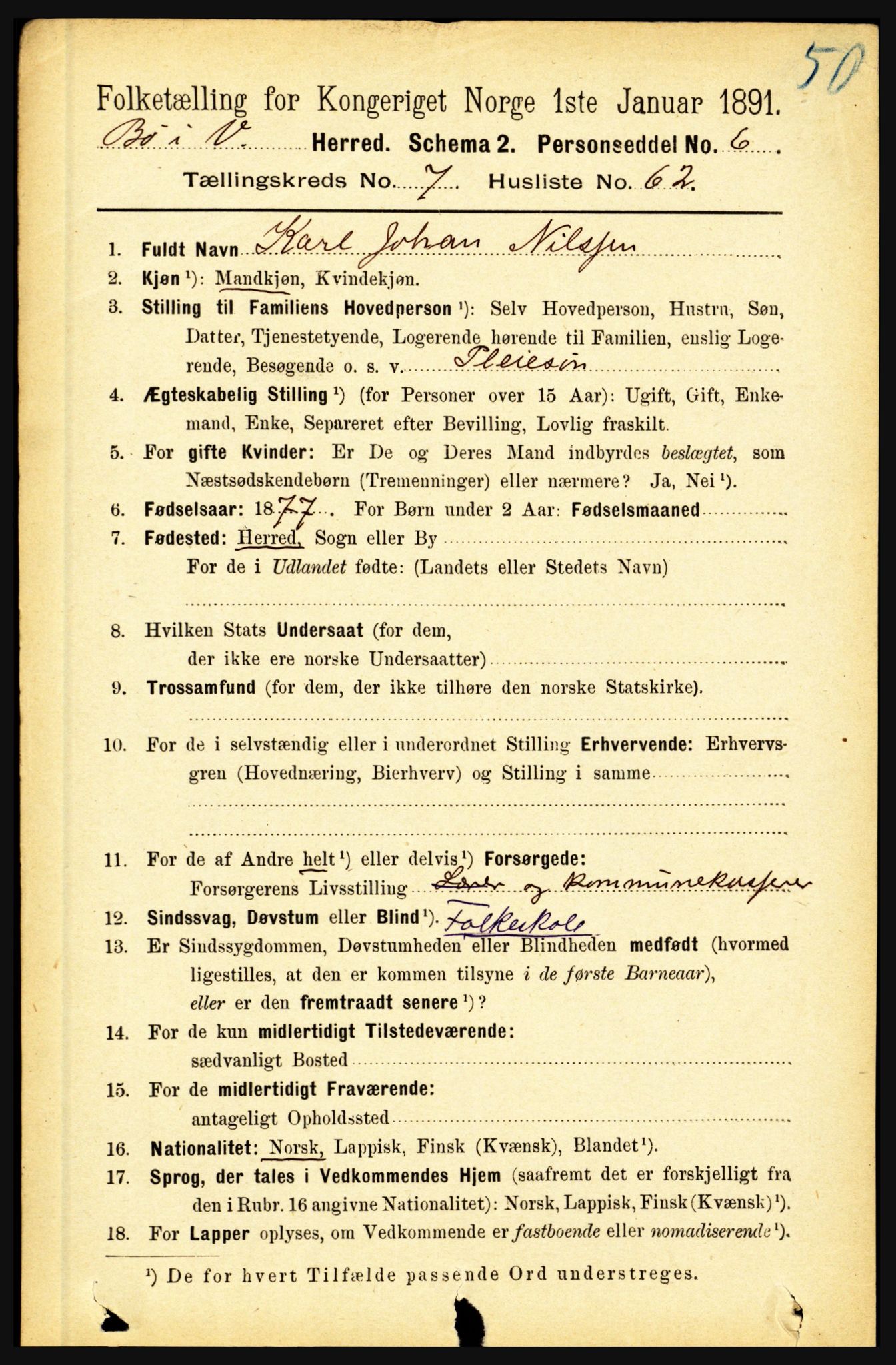 RA, 1891 census for 1867 Bø, 1891, p. 2943