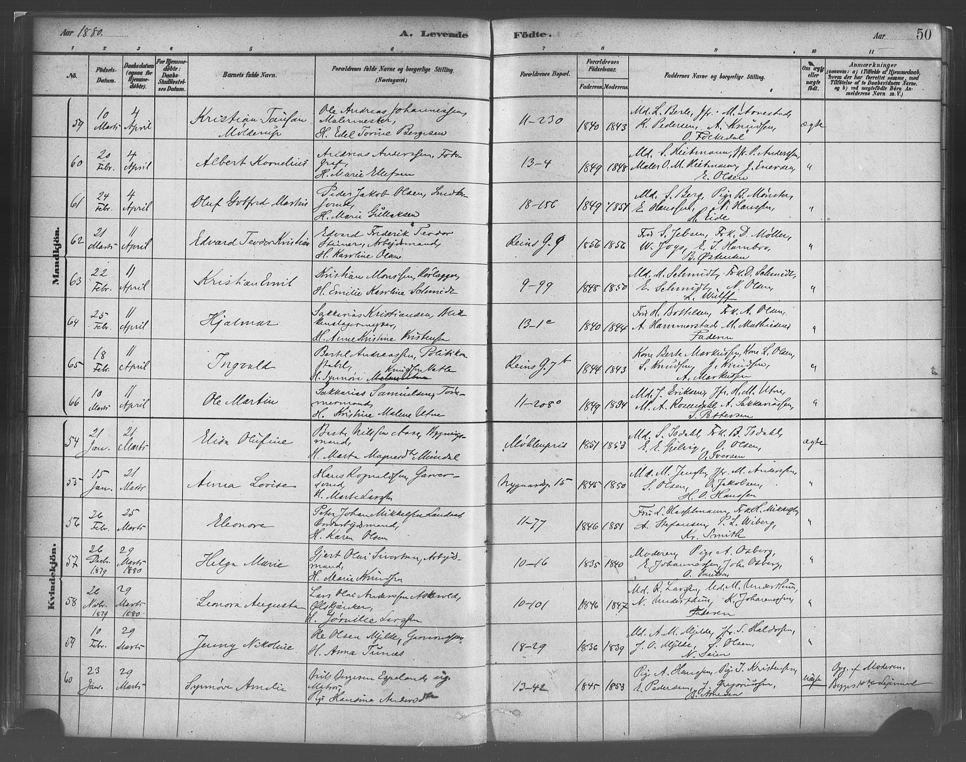 Domkirken sokneprestembete, AV/SAB-A-74801/H/Haa/L0023: Parish register (official) no. B 6, 1879-1887, p. 50