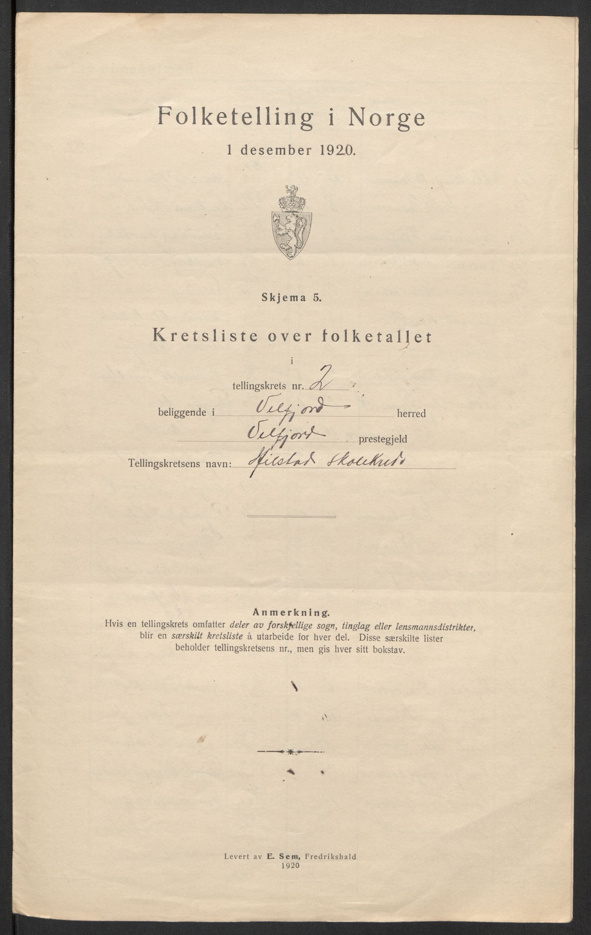 SAT, 1920 census for Velfjord, 1920, p. 15