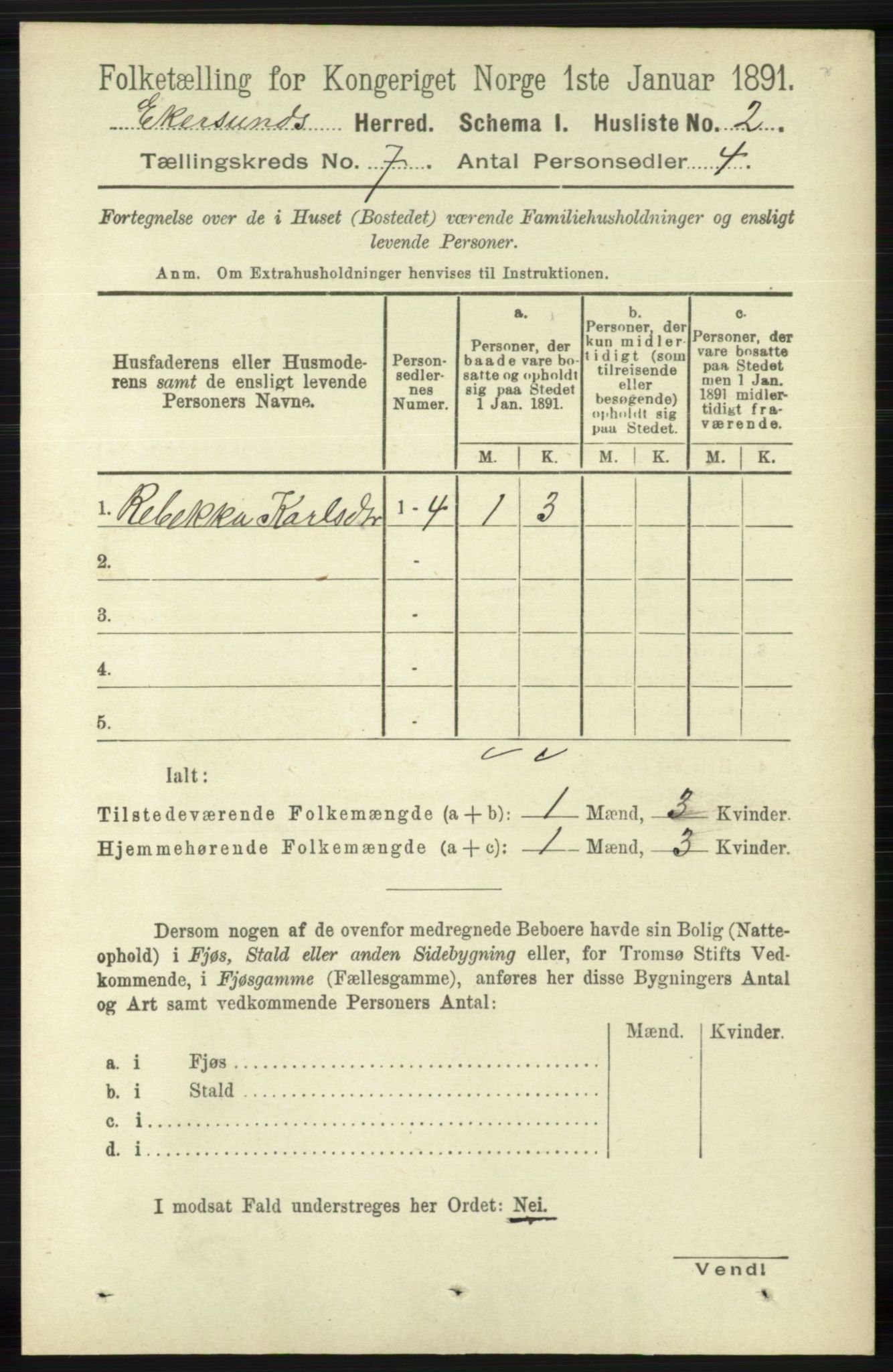 RA, 1891 census for 1116 Eigersund herred, 1891, p. 2723