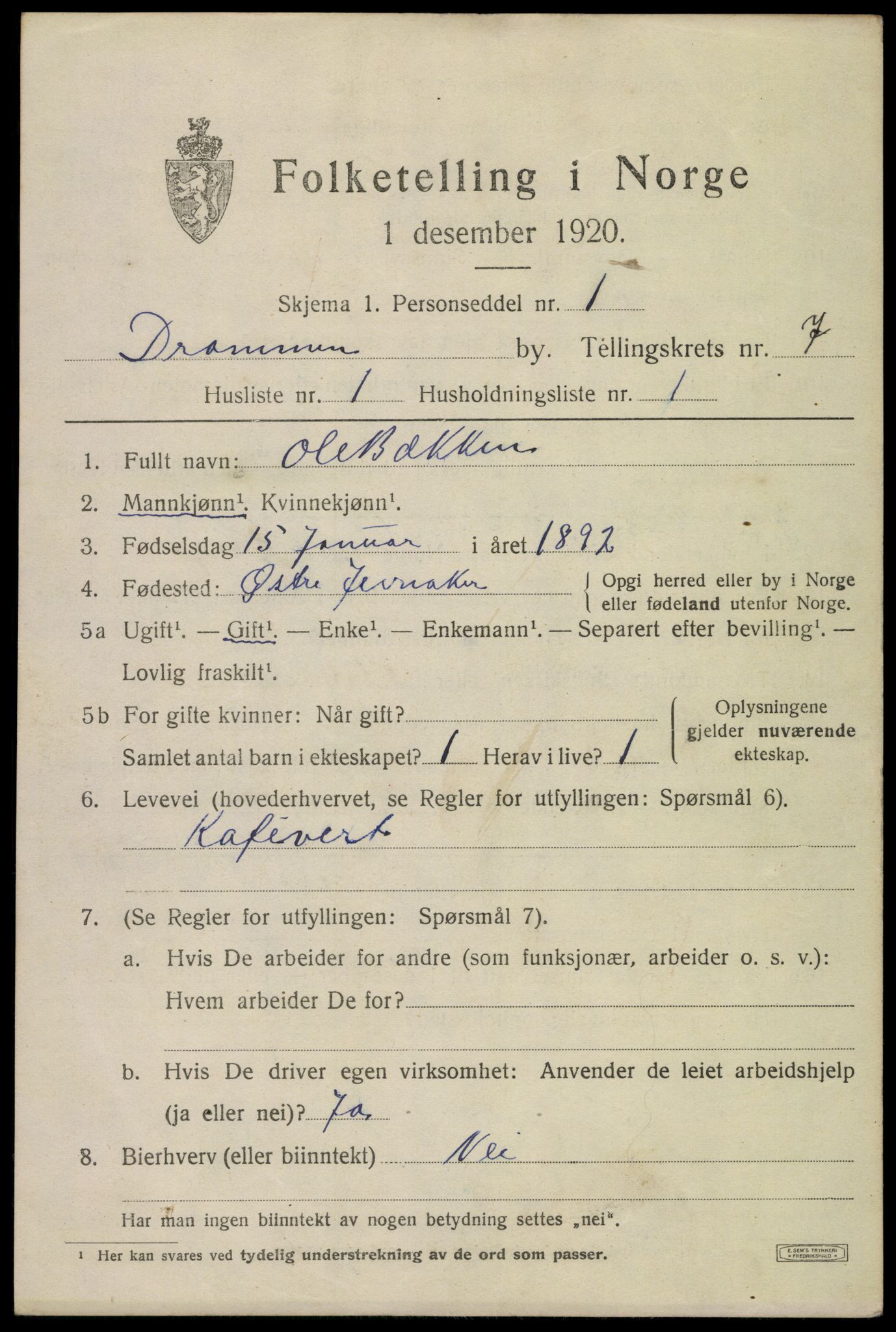 SAKO, 1920 census for Drammen, 1920, p. 46221