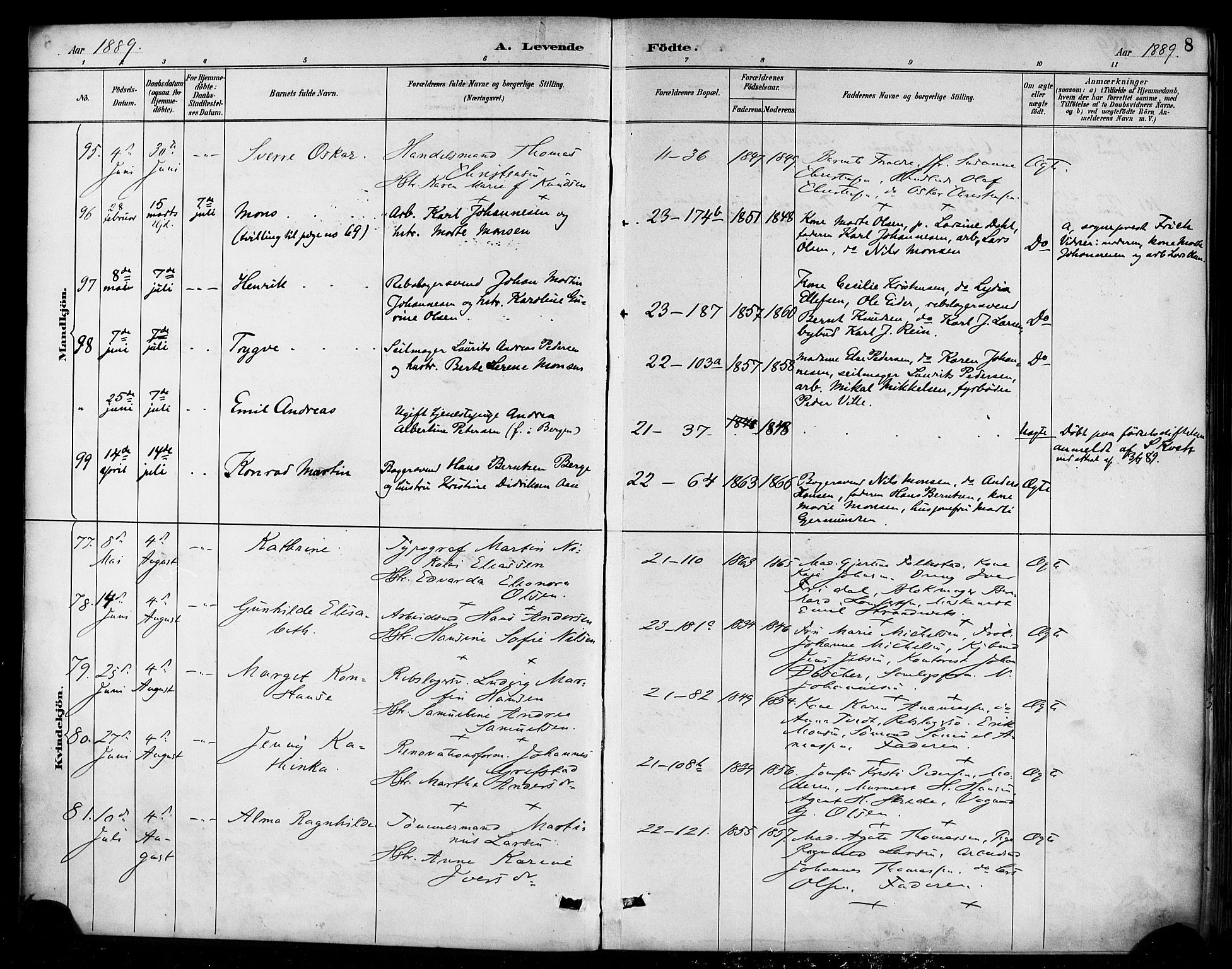 Korskirken sokneprestembete, AV/SAB-A-76101/H/Haa/L0022: Parish register (official) no. B 8, 1889-1899, p. 8