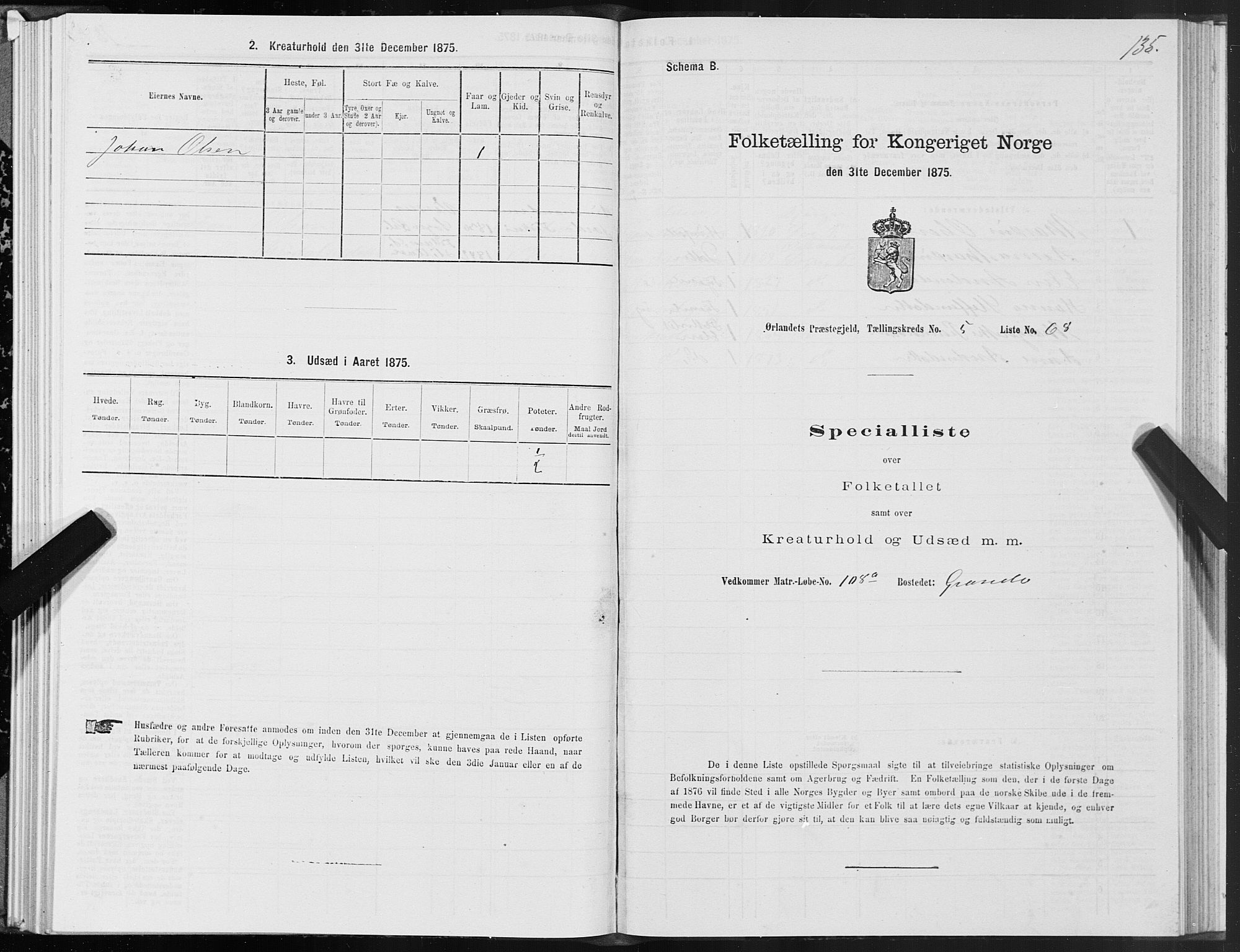 SAT, 1875 census for 1621P Ørland, 1875, p. 3135