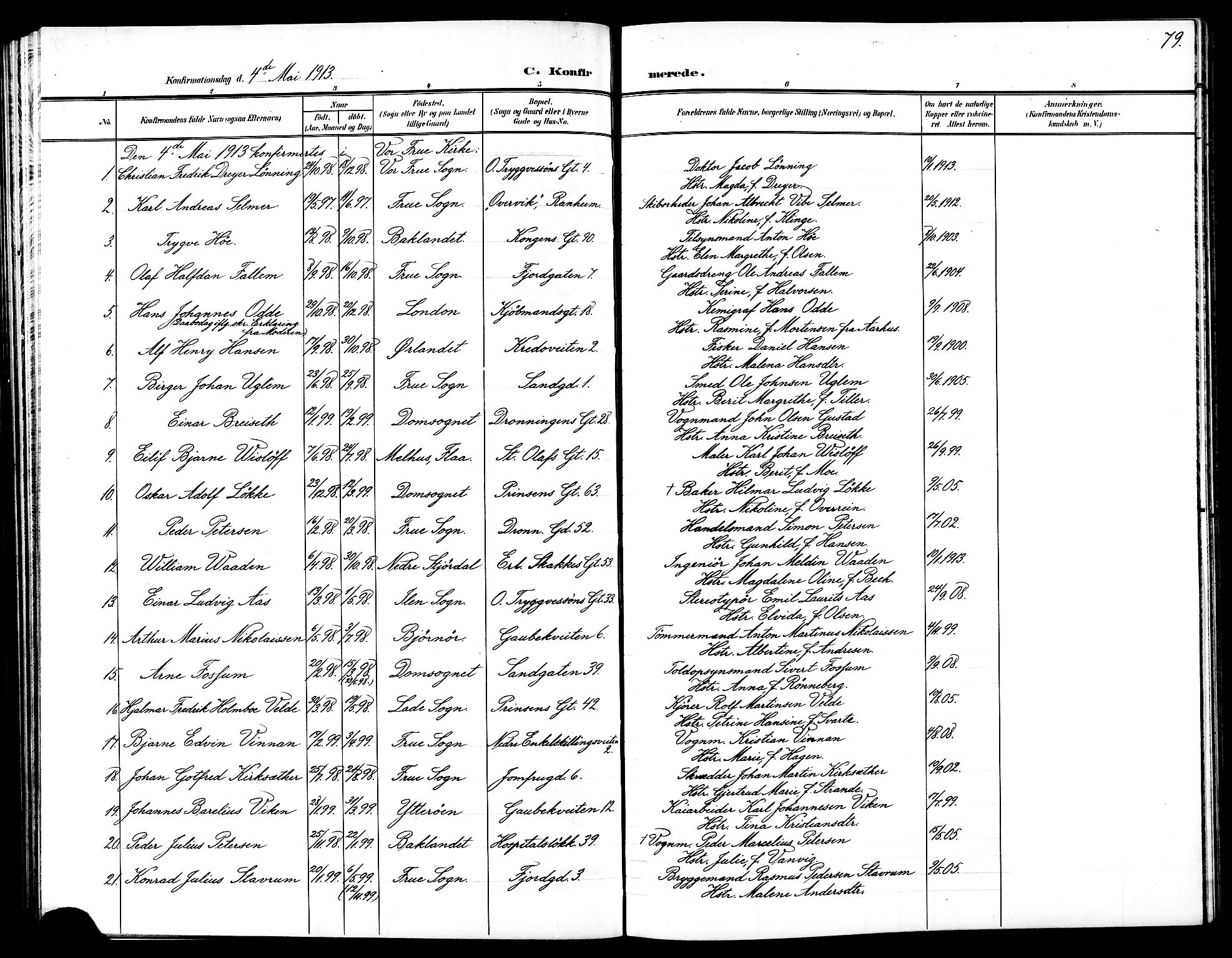 Ministerialprotokoller, klokkerbøker og fødselsregistre - Sør-Trøndelag, SAT/A-1456/602/L0146: Parish register (copy) no. 602C14, 1904-1914, p. 79