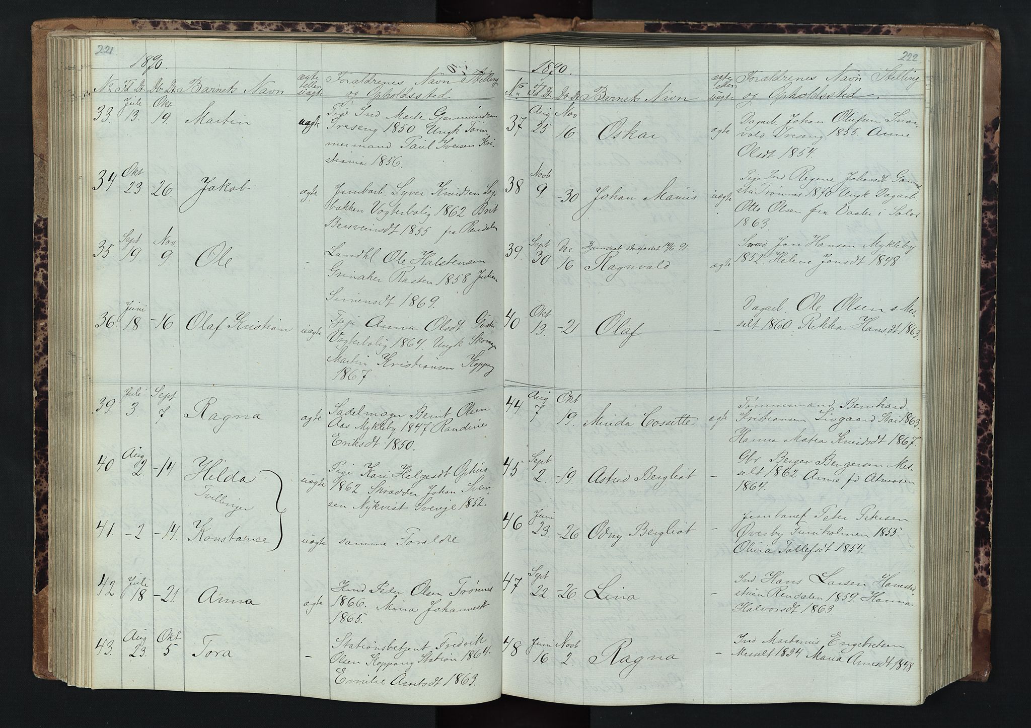 Stor-Elvdal prestekontor, SAH/PREST-052/H/Ha/Hab/L0001: Parish register (copy) no. 1 /1, 1860-1894, p. 221-222