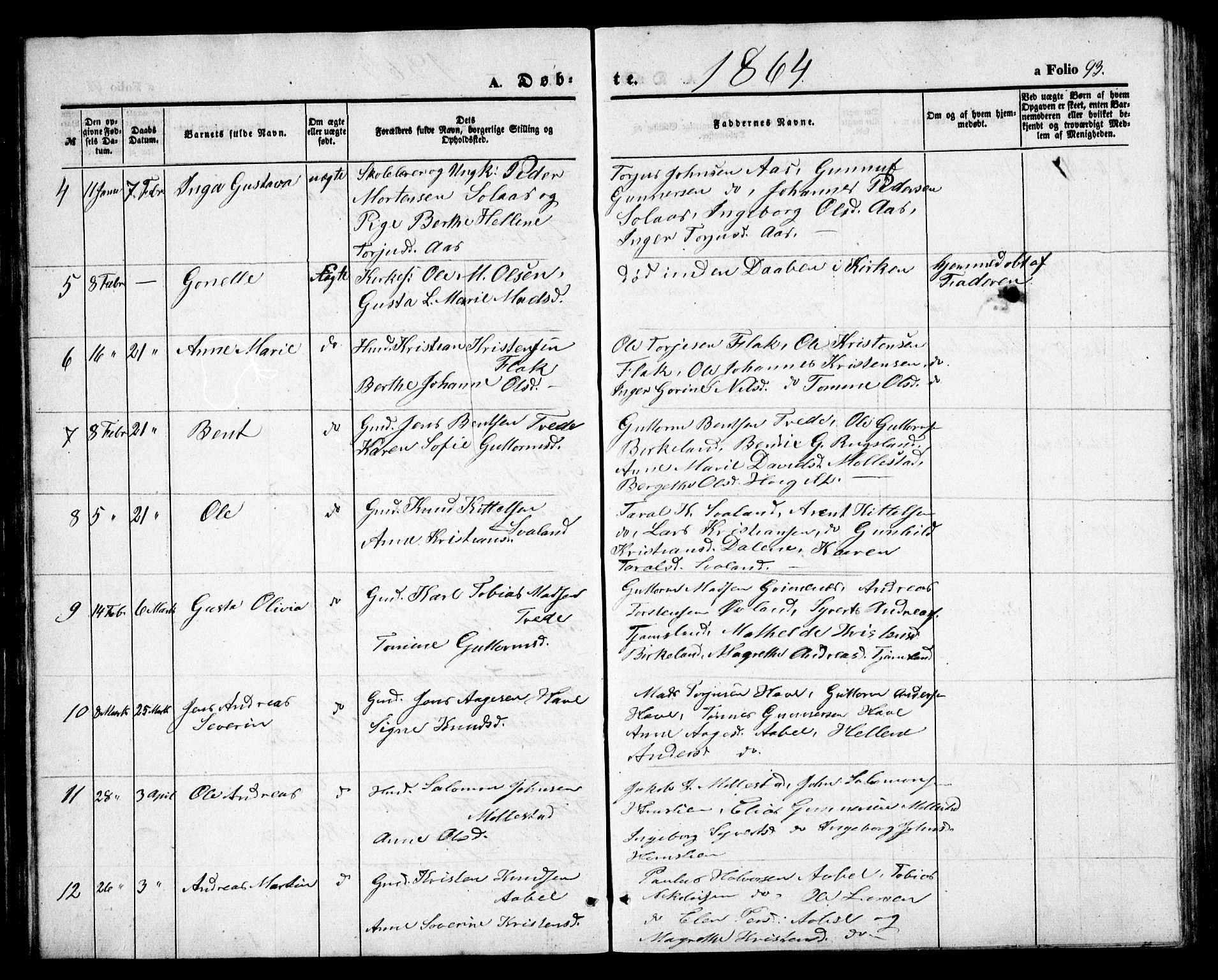 Birkenes sokneprestkontor, AV/SAK-1111-0004/F/Fb/L0002: Parish register (copy) no. B 2, 1849-1876, p. 93