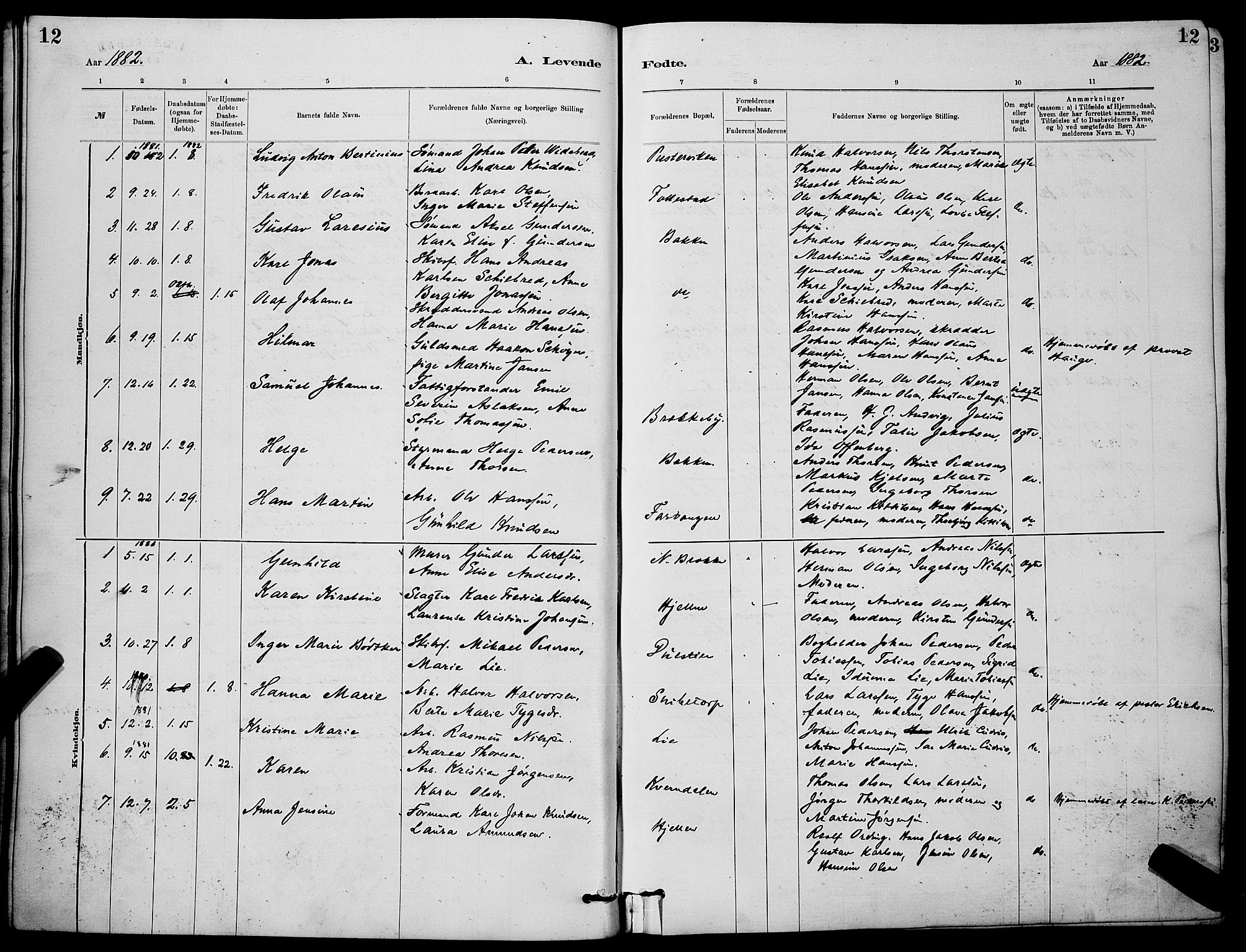 Skien kirkebøker, SAKO/A-302/G/Ga/L0006: Parish register (copy) no. 6, 1881-1890, p. 12
