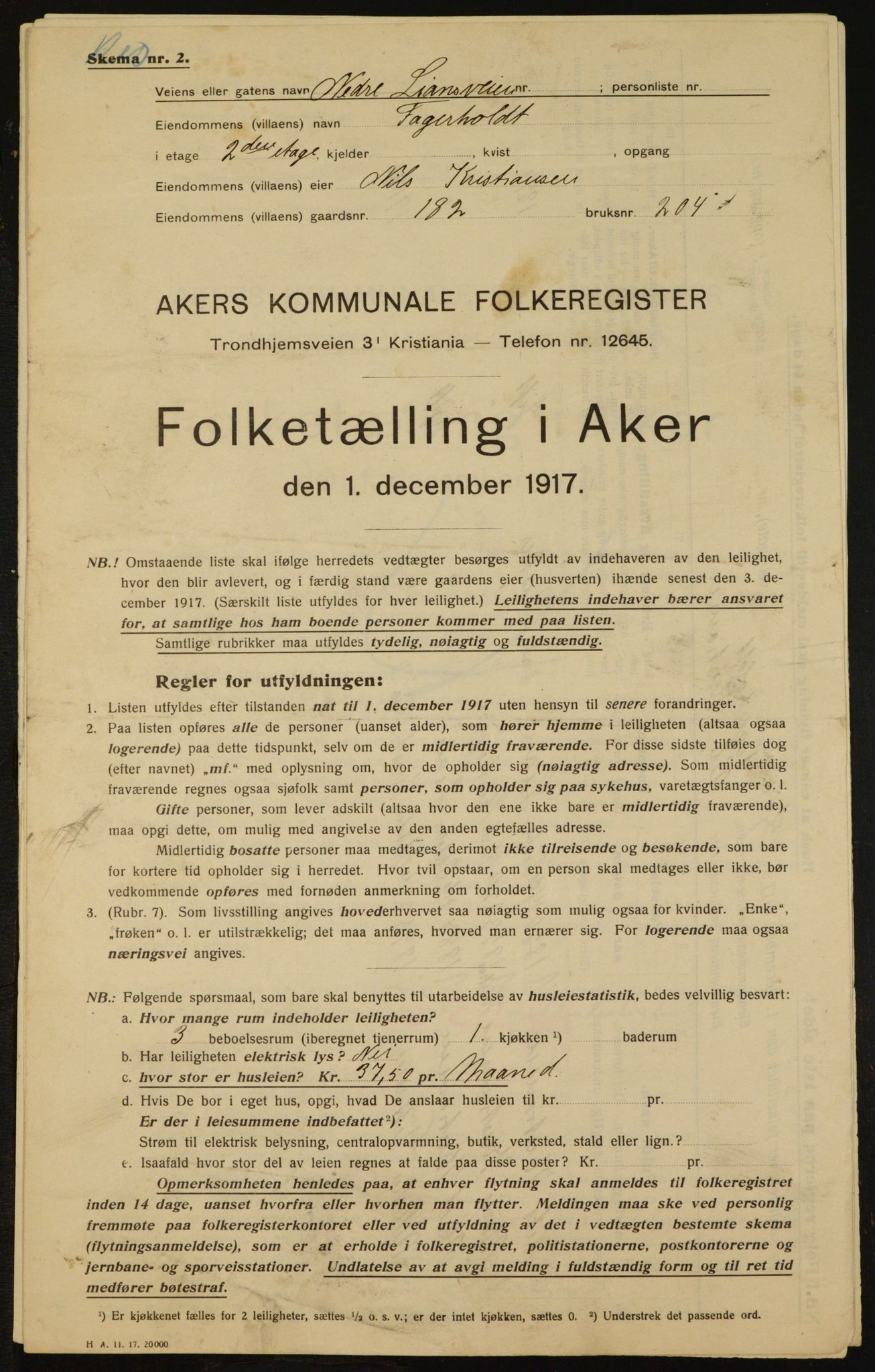 OBA, Municipal Census 1917 for Aker, 1917, p. 17241